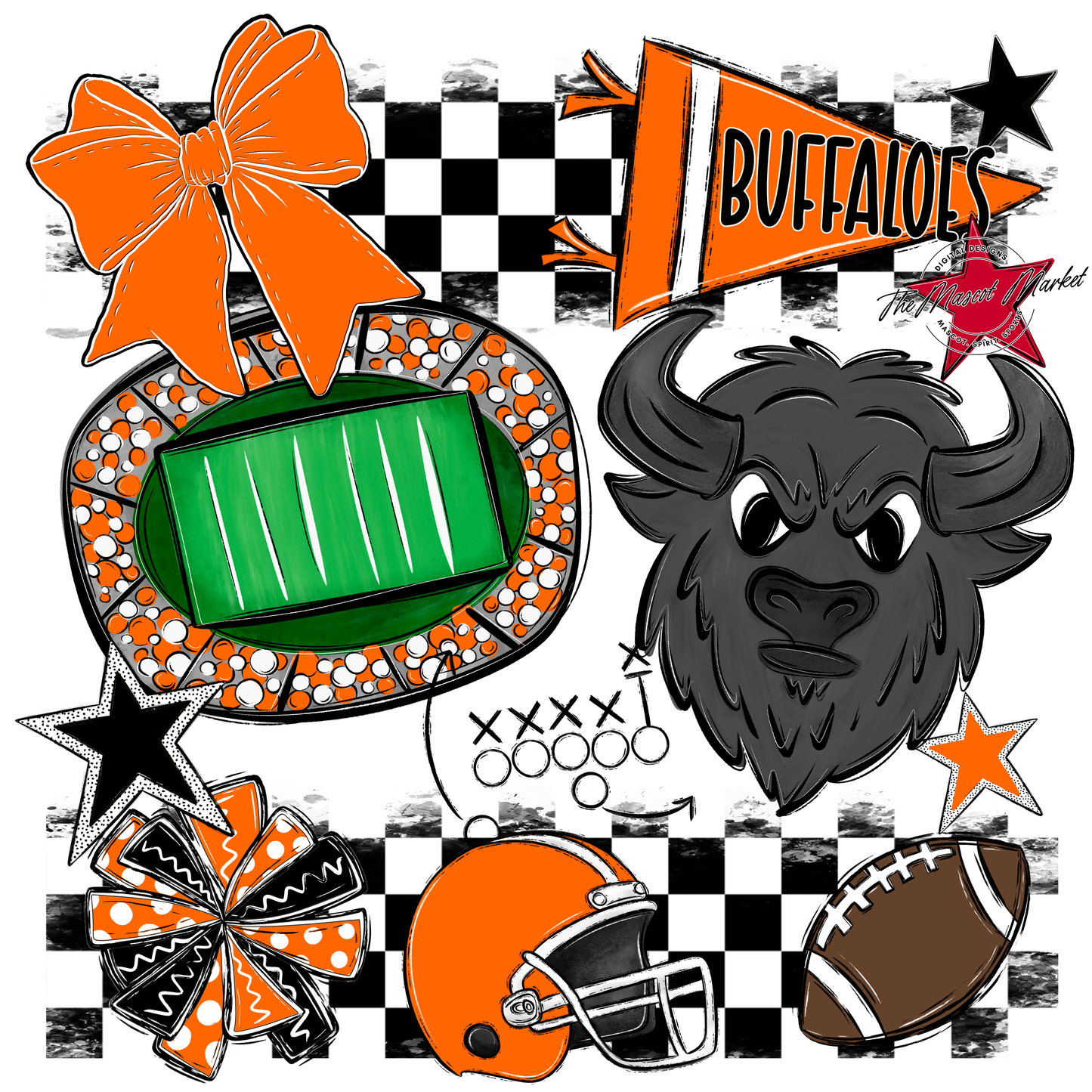 Buffaloes Checkers Mascot Spirit Design-Orange