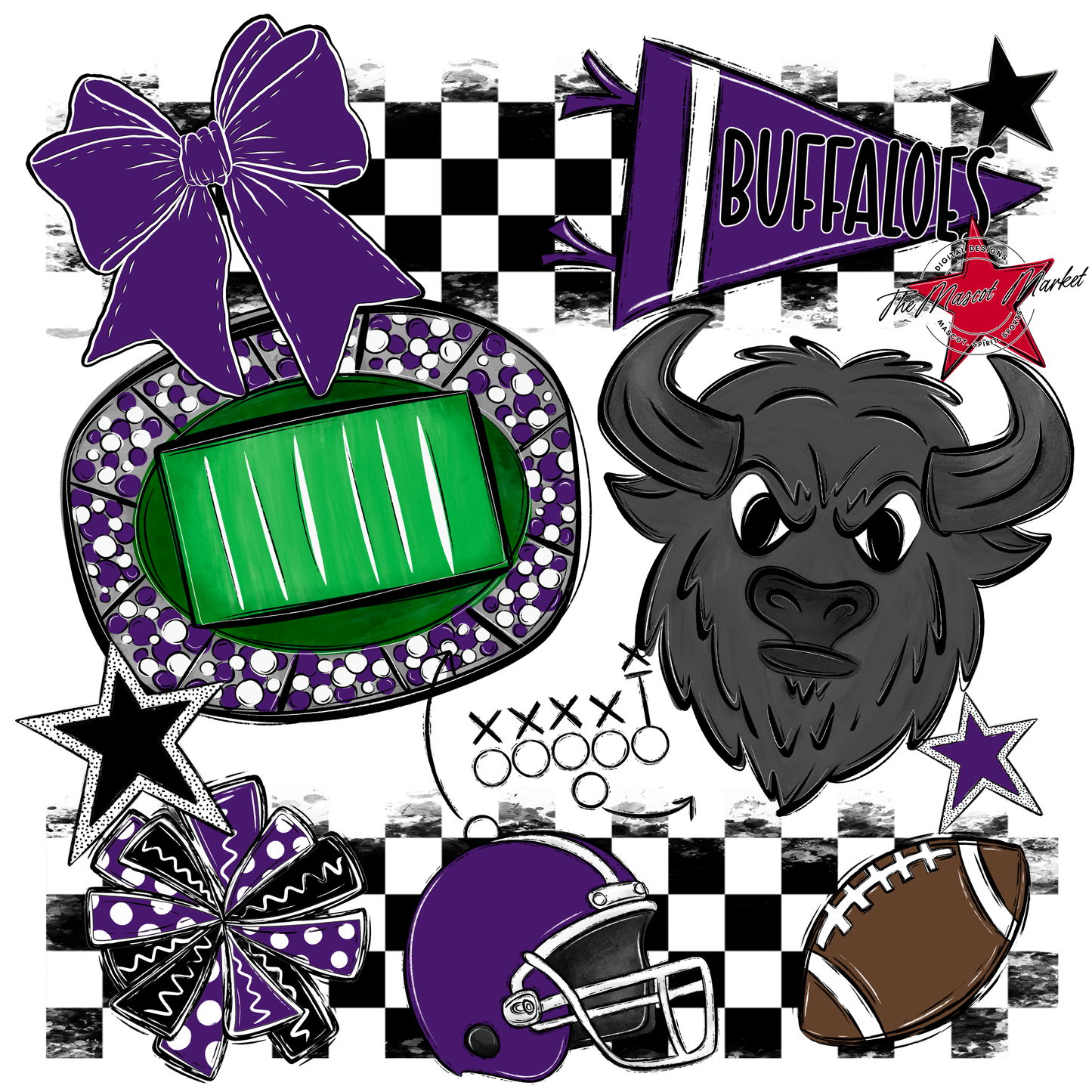 Buffaloes Checkers Mascot Spirit Design-Purple