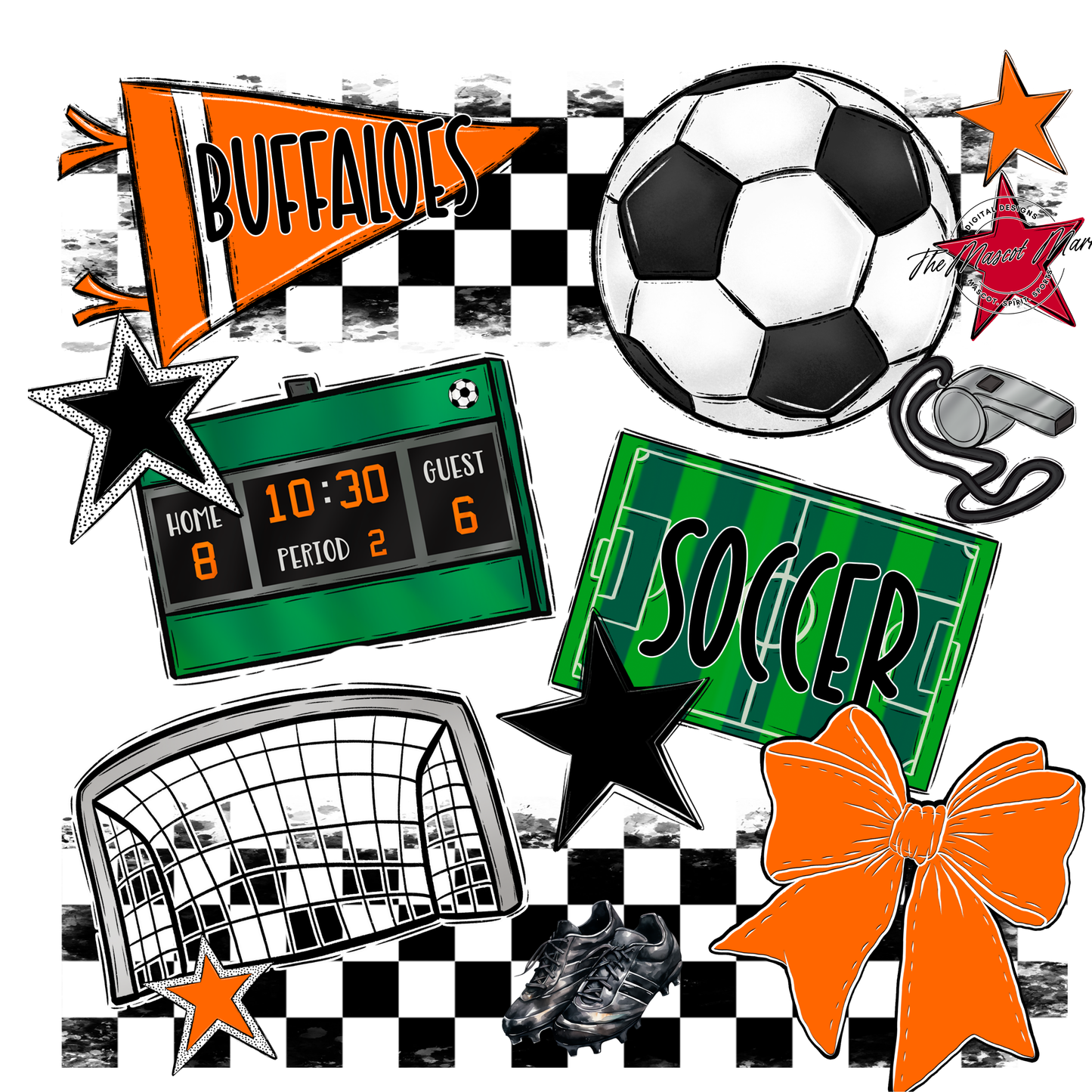 Buffaloes Checkers Soccer Spirit Design-Orange