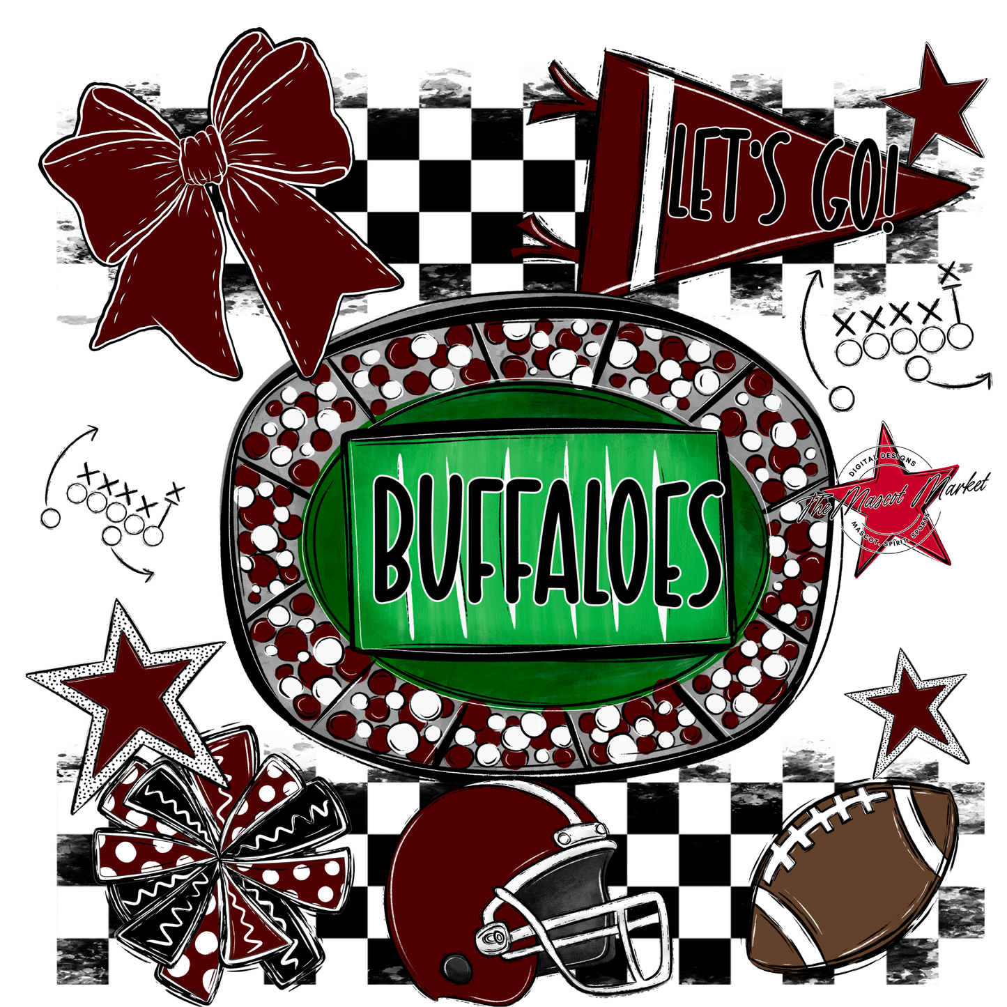 Buffaloes Checkers Spirit Design-Maroon