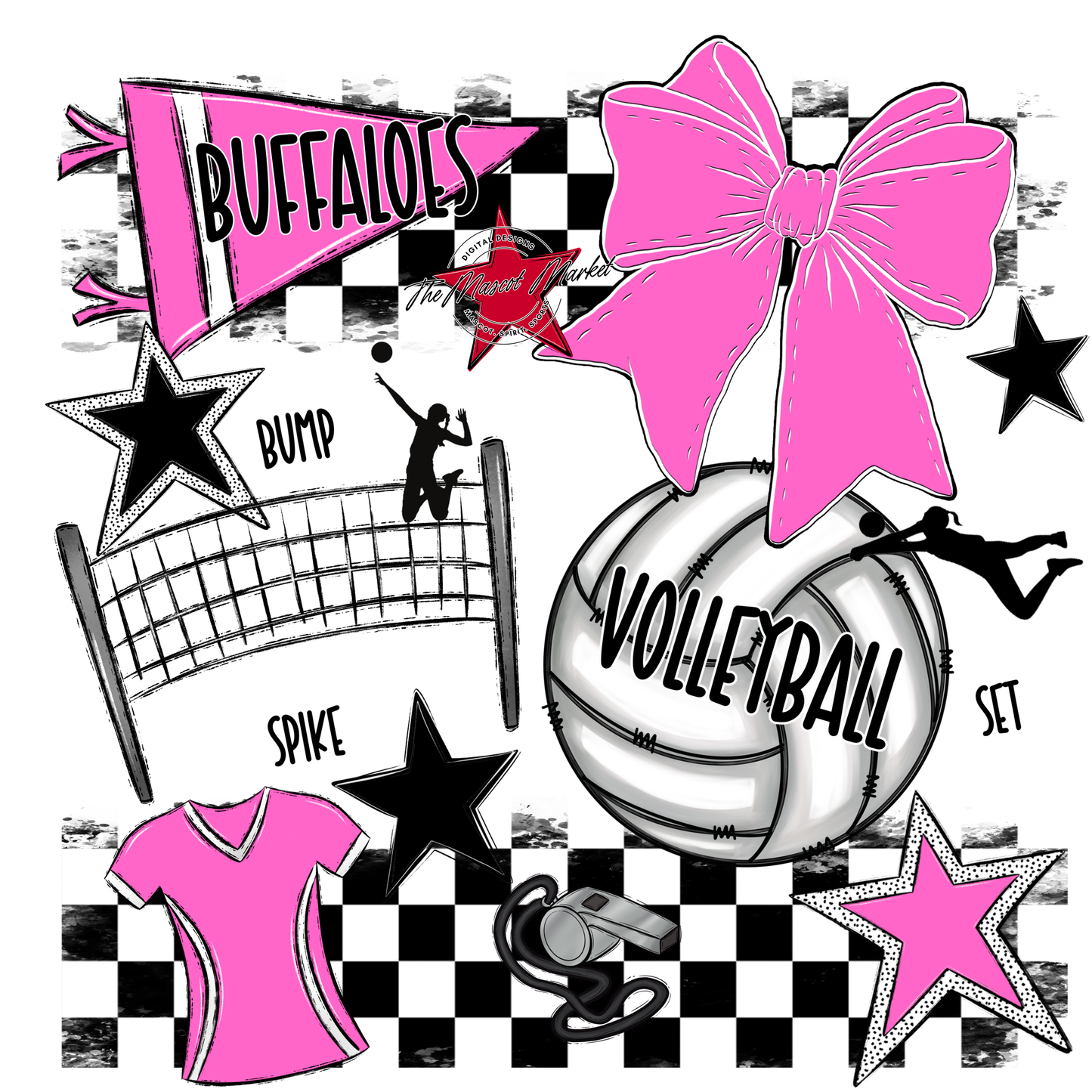 Buffaloes Checkers Volleyball Spirit Design-Baby Pink