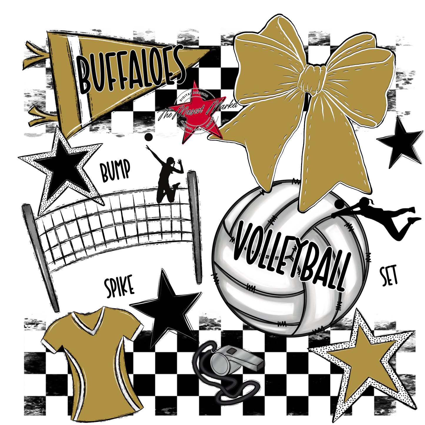 Buffaloes Checkers Volleyball Spirit Design-Gold