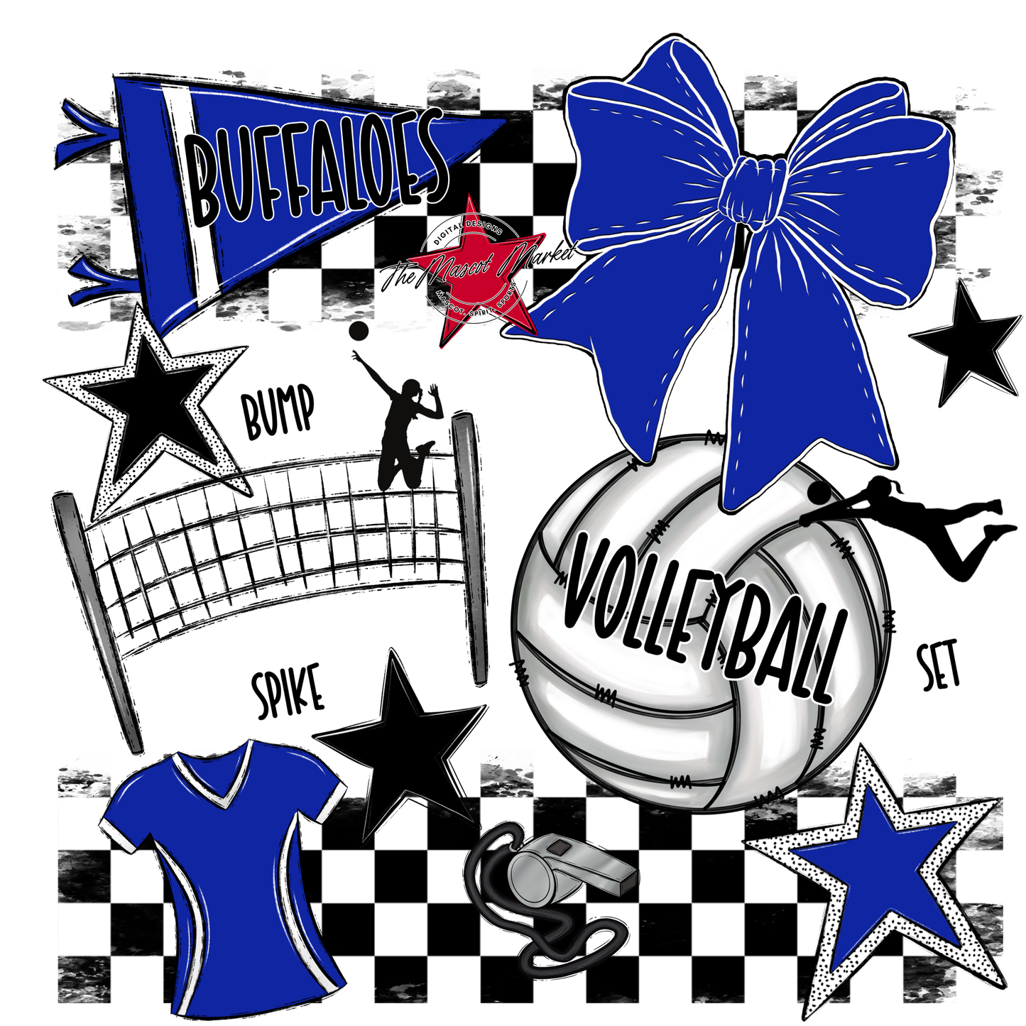 Buffaloes Checkers Volleyball Spirit Design-Royal Blue