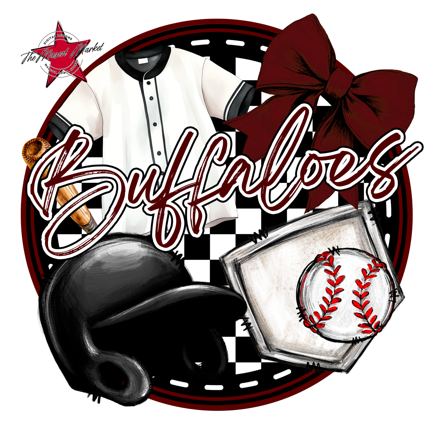 Buffaloes Circle Baseball Design-Maroon