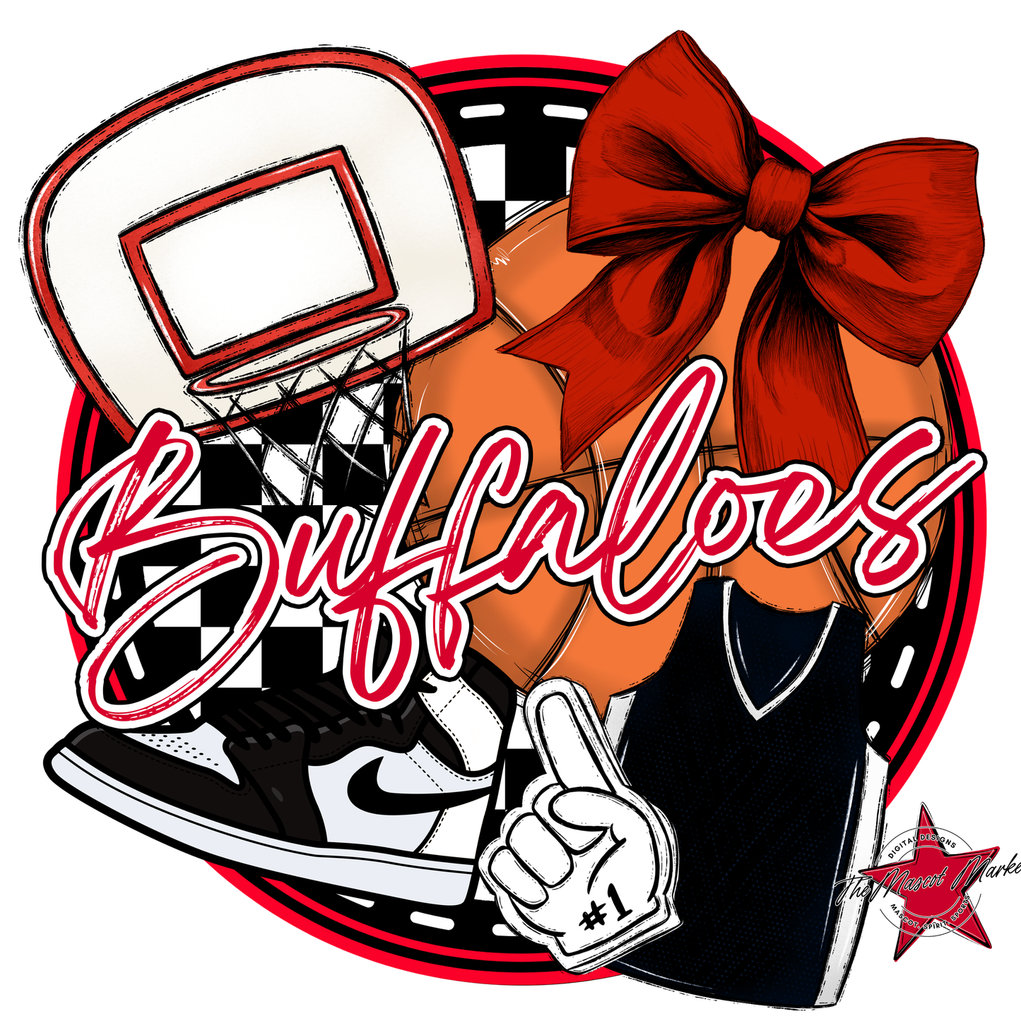Buffaloes Circle Basketball Design-Red