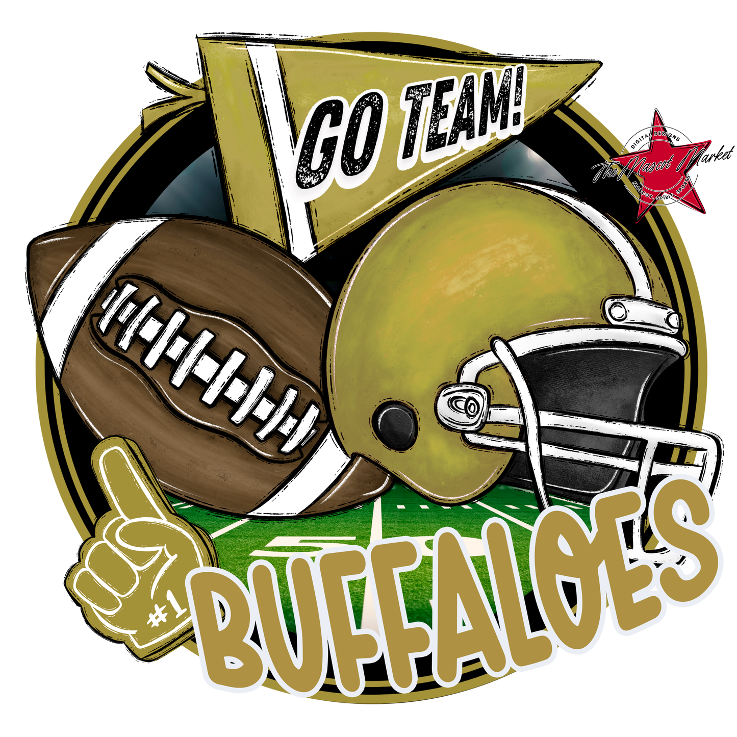 Buffaloes Circle Football Design-Gold