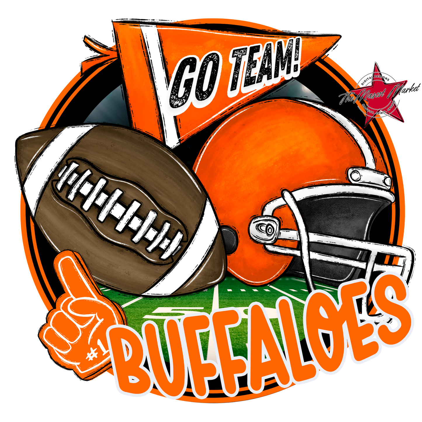 Buffaloes Circle Football Design-Orange