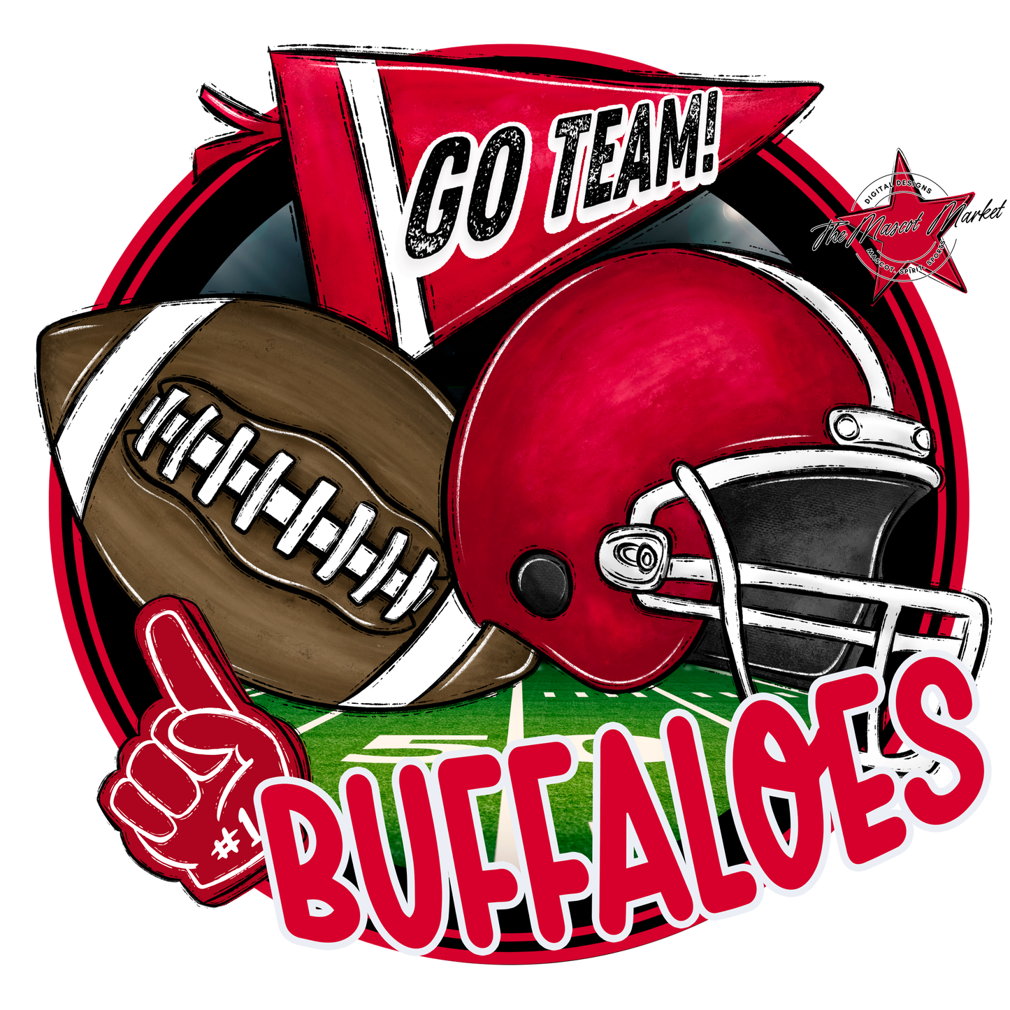 Buffaloes Circle Football Design-Red
