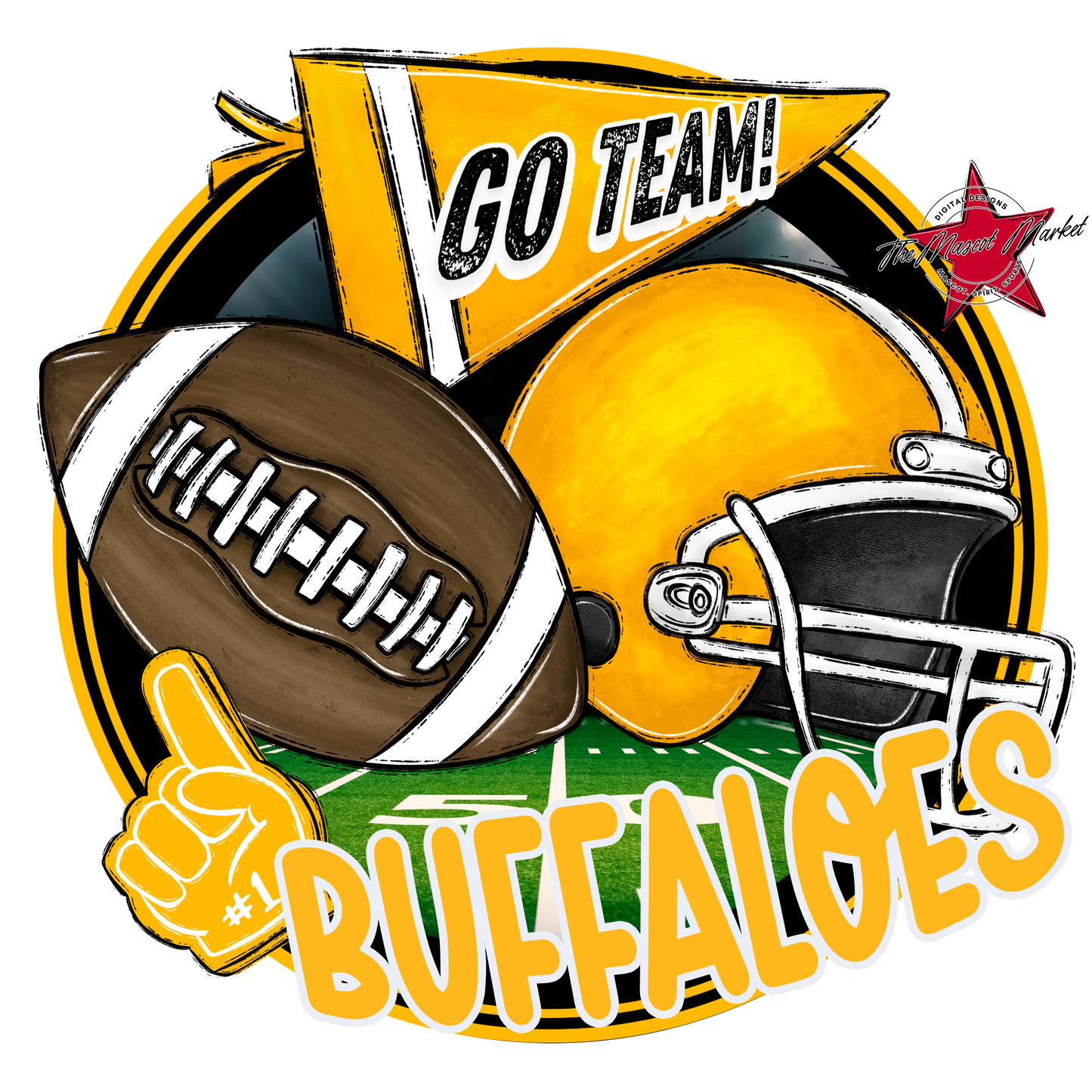 Buffaloes Circle Football Design-Yellow