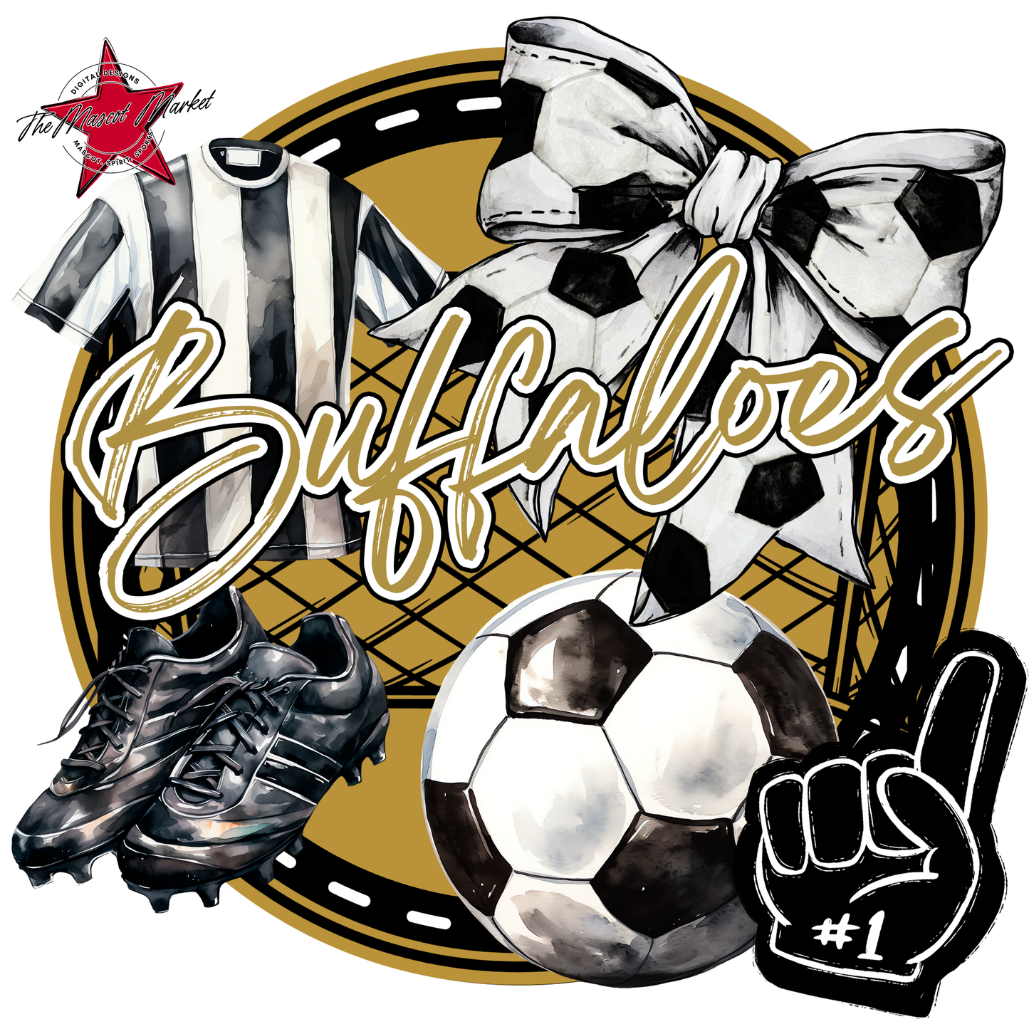 Buffaloes Circle Soccer Design-Gold