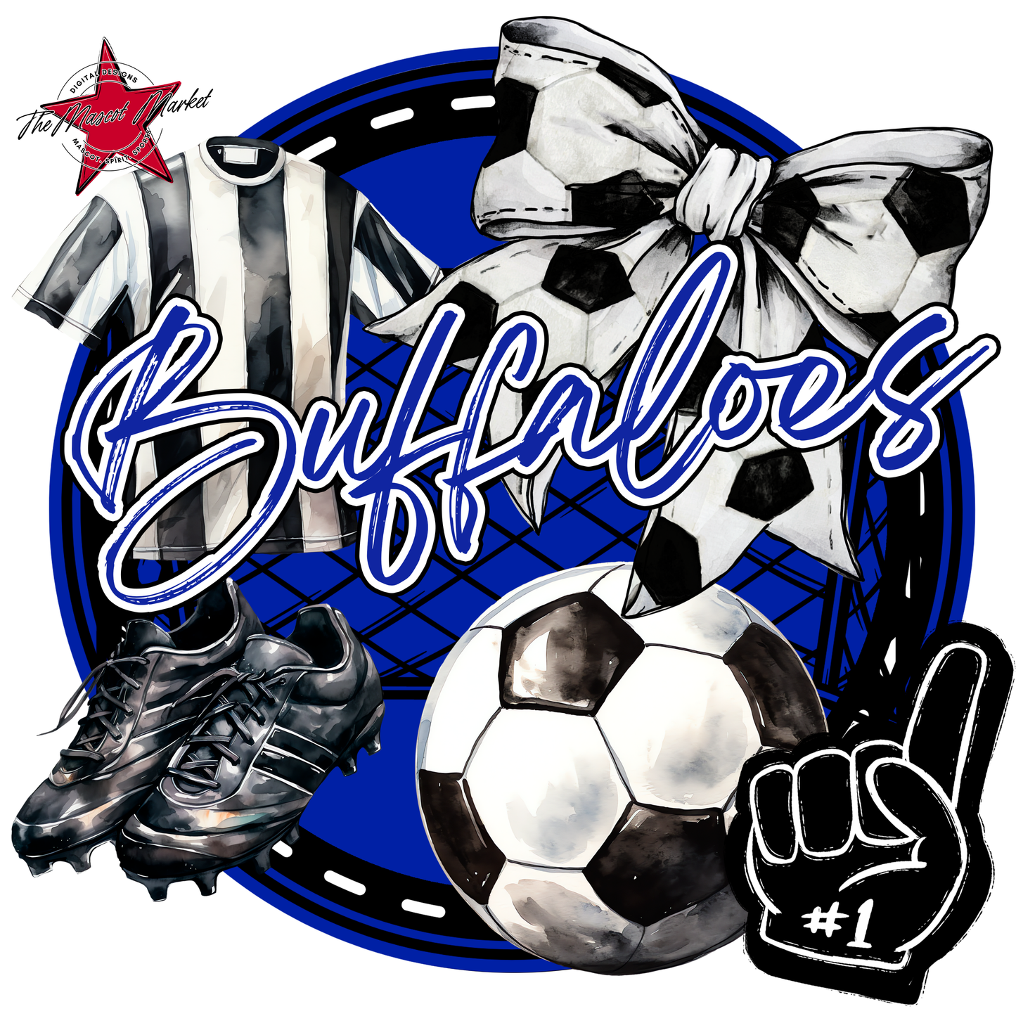 Buffaloes Circle Soccer Design-Royal Blue