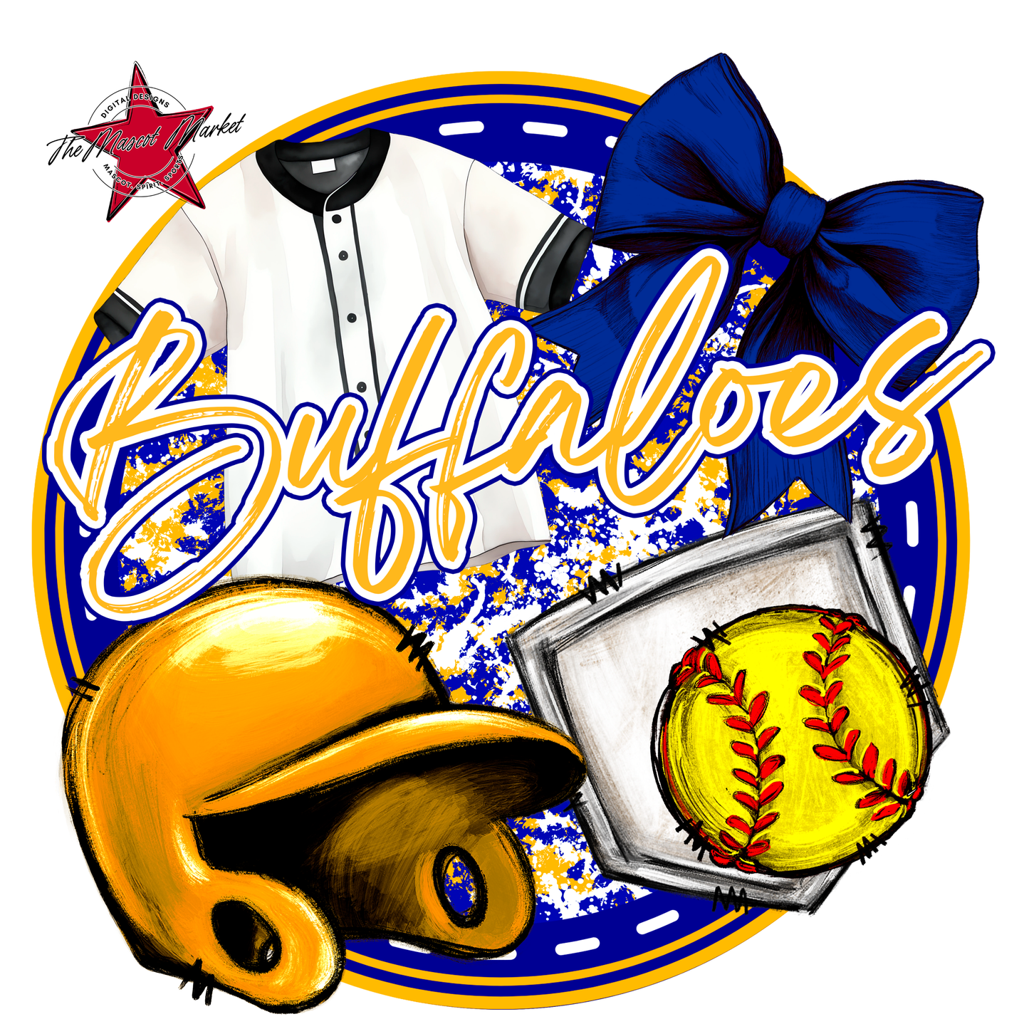 Buffaloes Circle Softball Design-Blue-Yellow