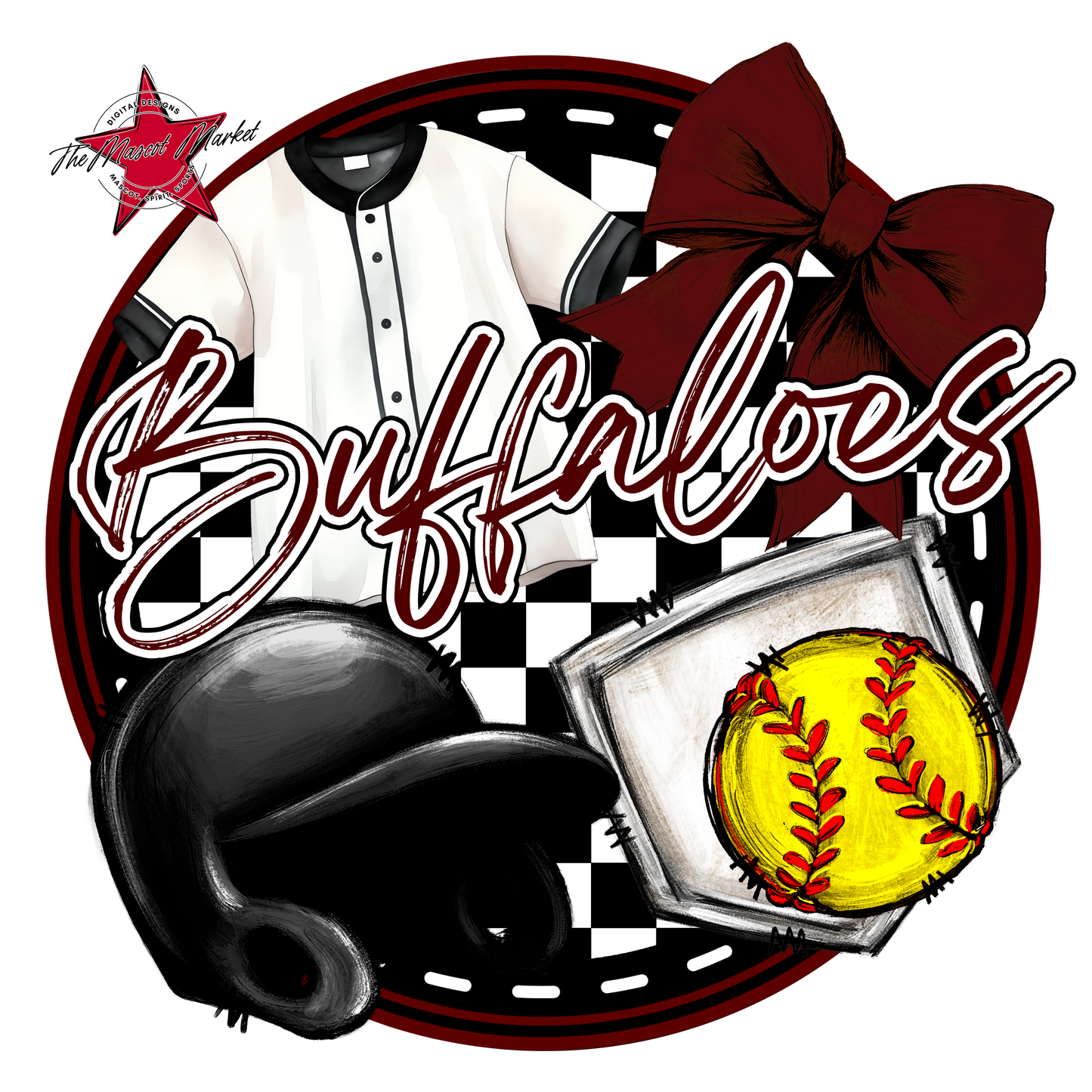 Buffaloes Circle Softball Design-Maroon