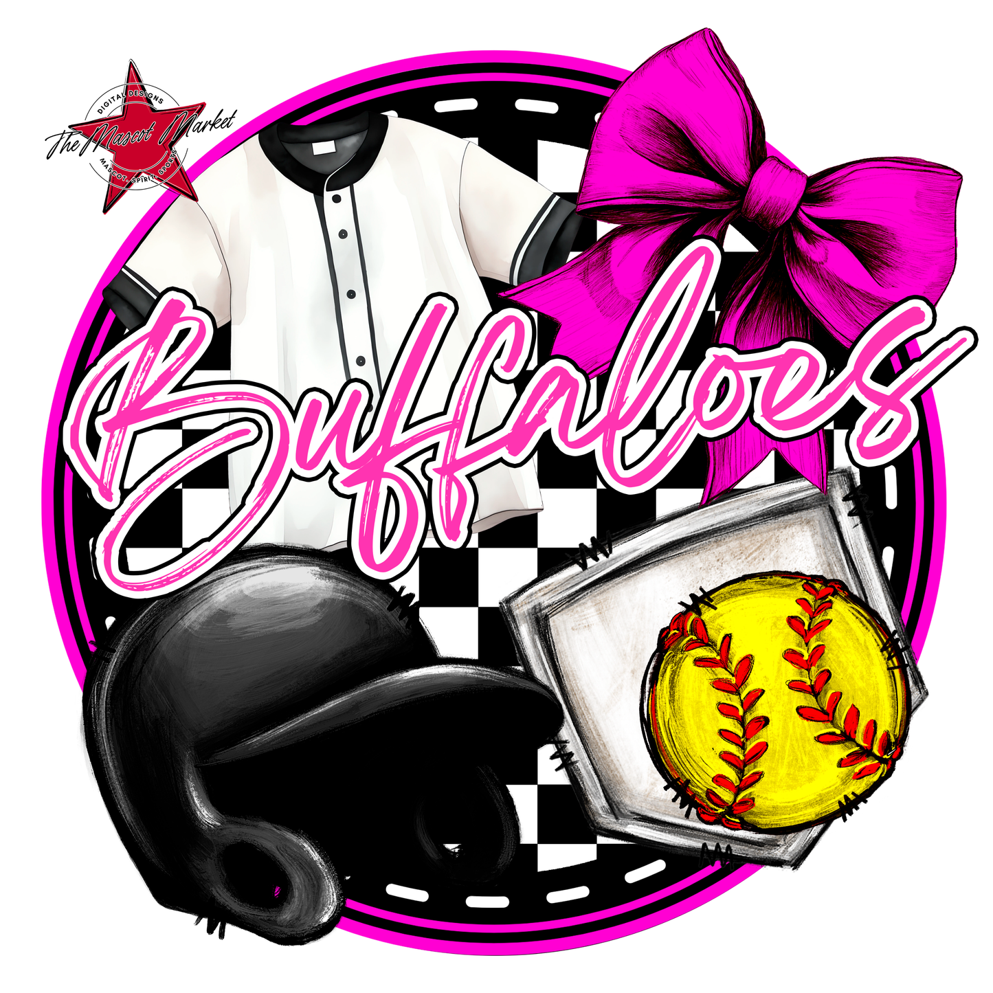 Buffaloes Circle Softball Design-Pink