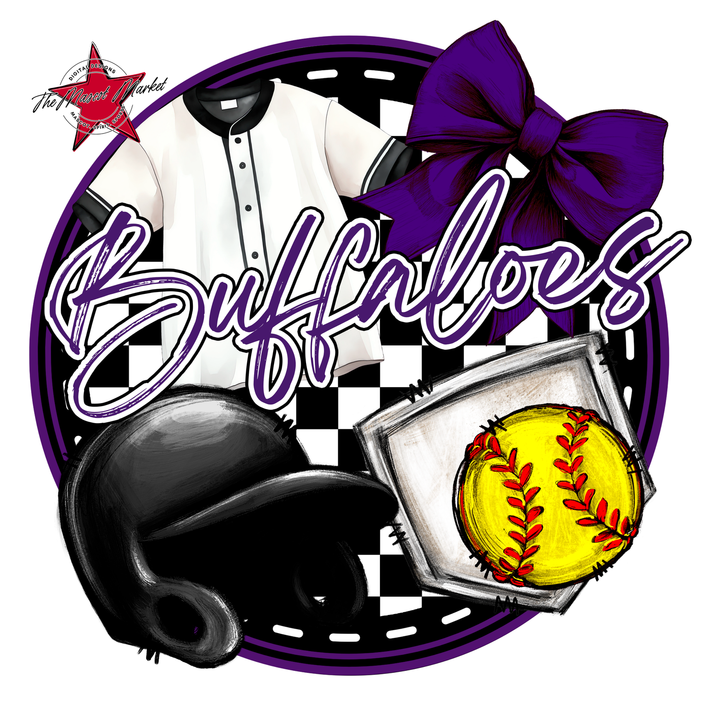 Buffaloes Circle Softball Design-Purple