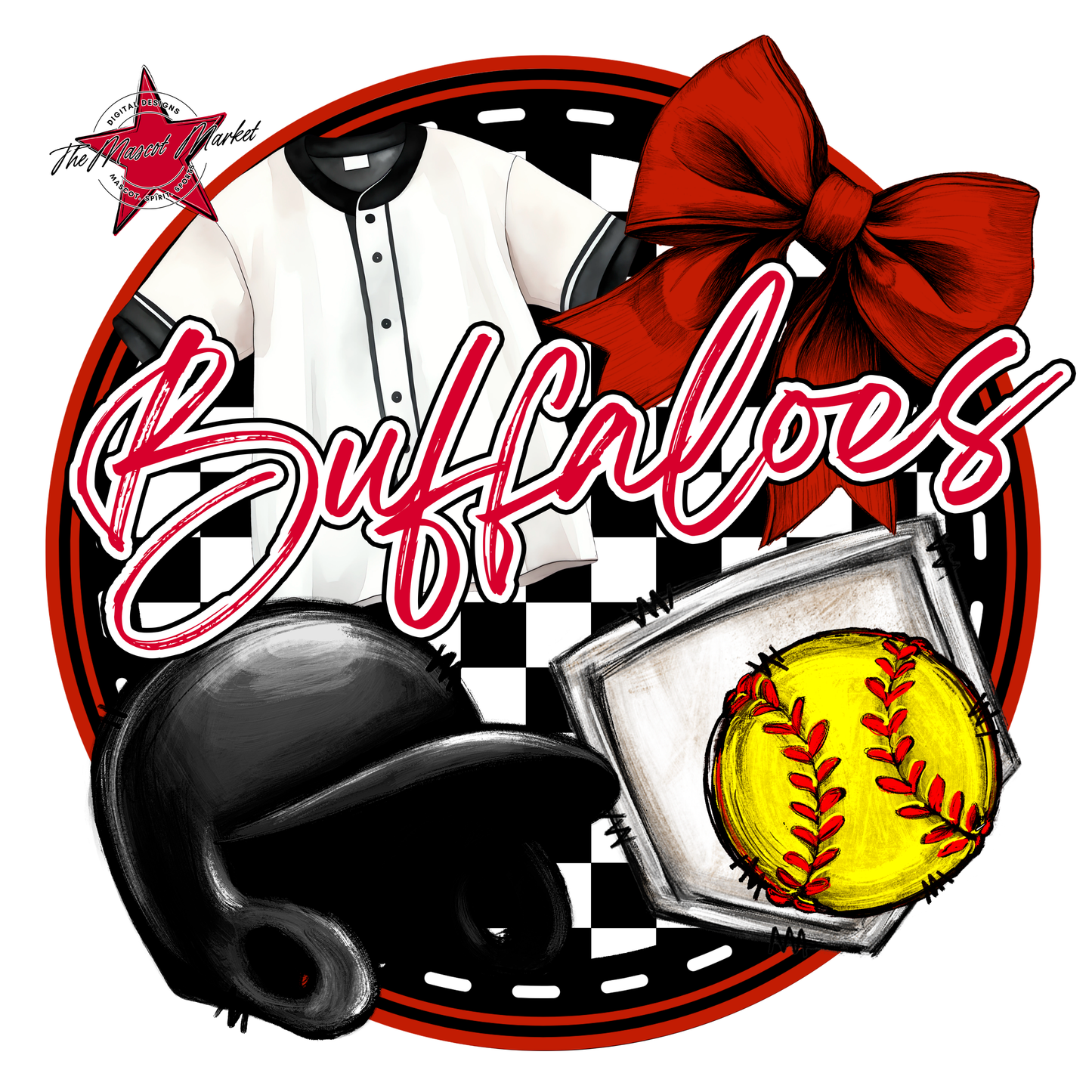 Buffaloes Circle Softball Design-Red