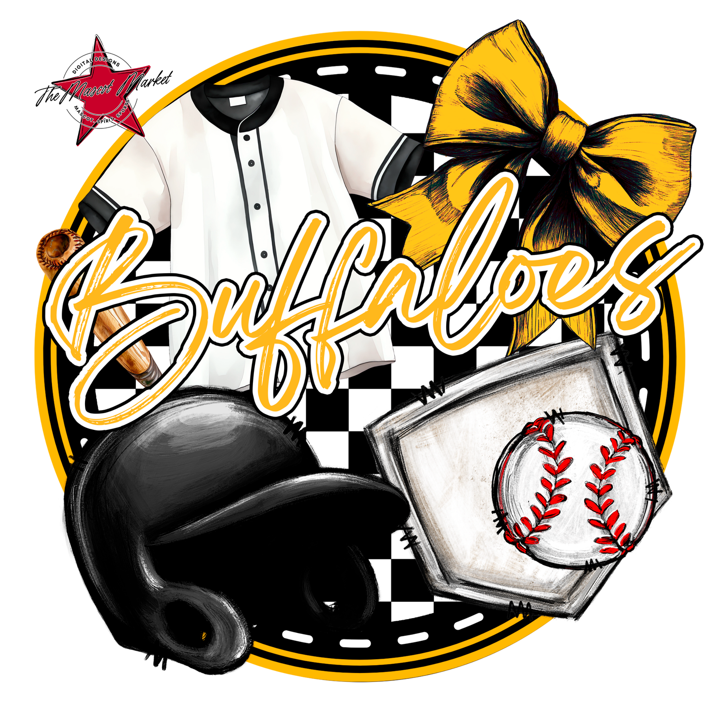 Buffaloes Circle Softball Design-Yellow
