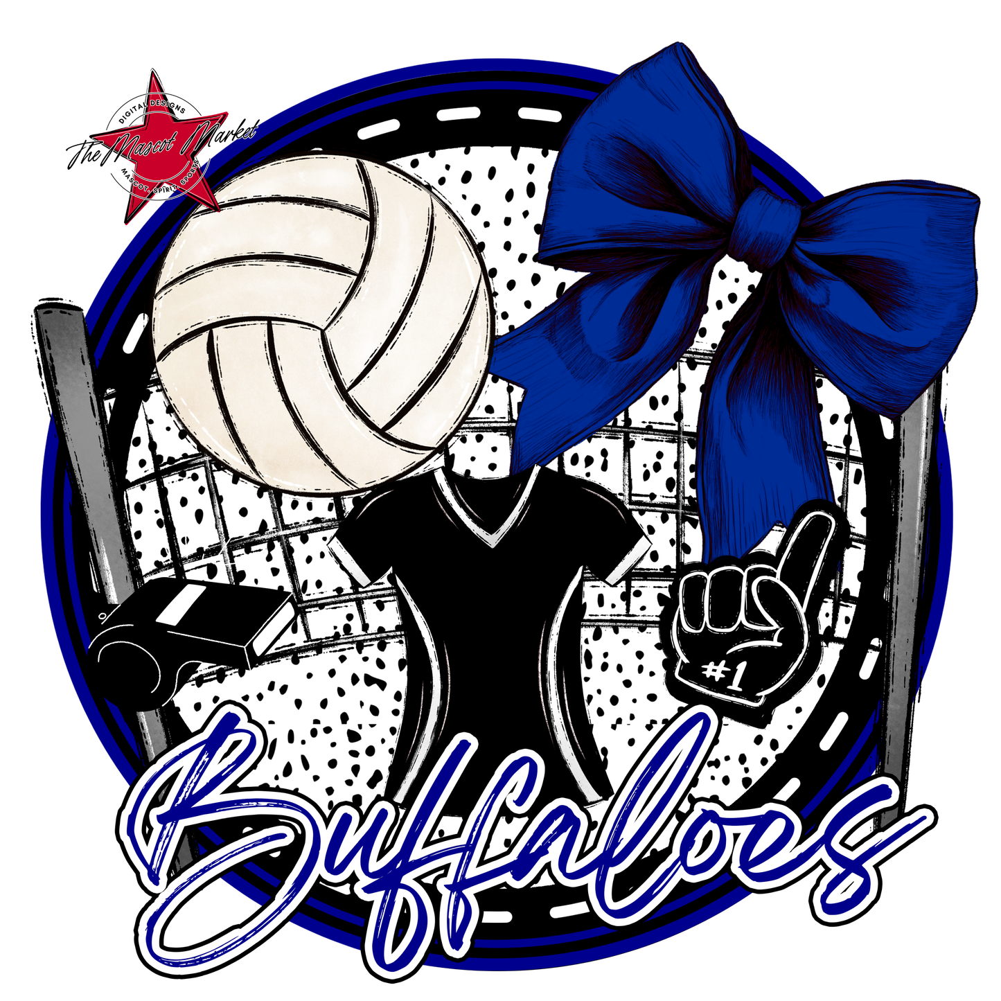 Buffaloes Circle Volleyball Design-Blue