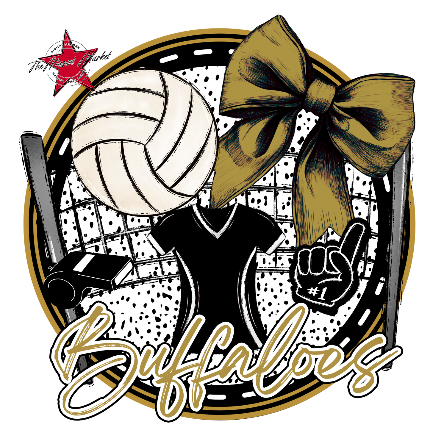 Buffaloes Circle Volleyball Design-Gold