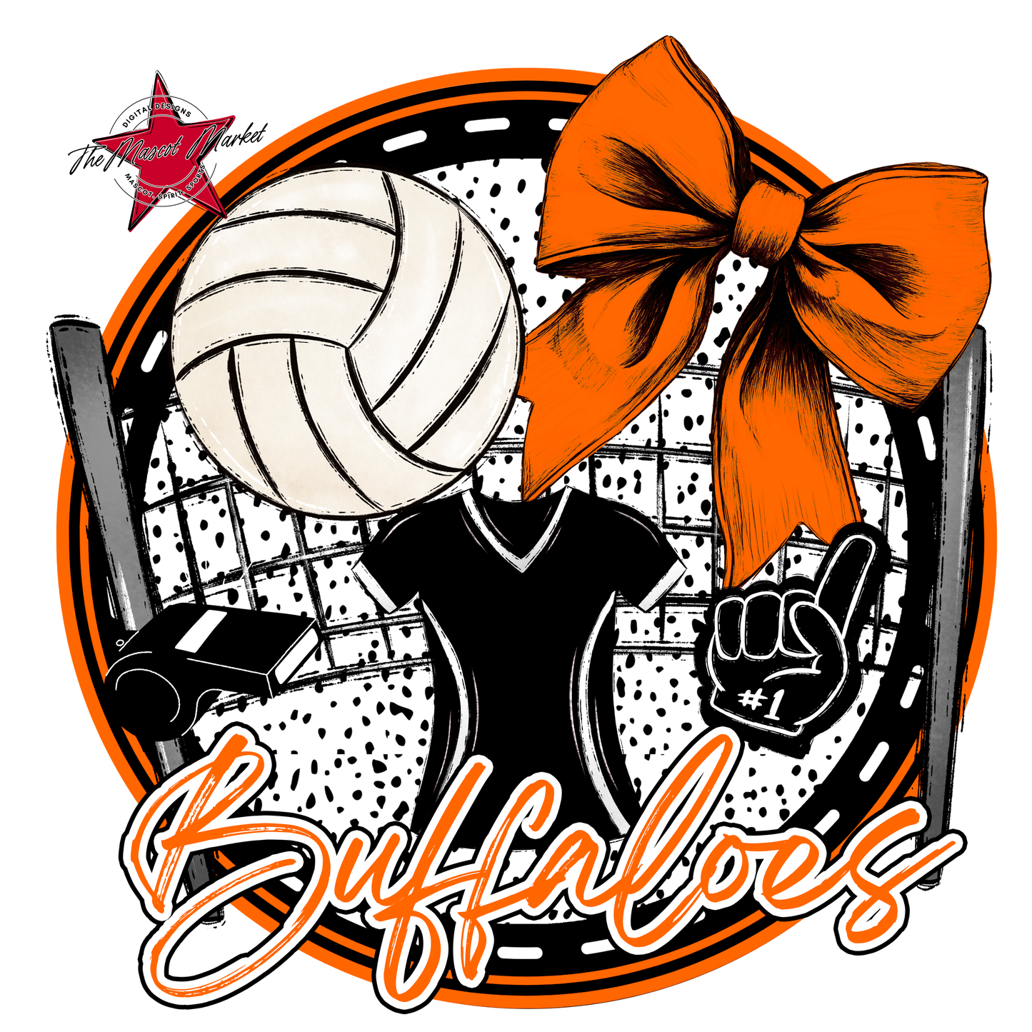 Buffaloes Circle Volleyball Design-Orange