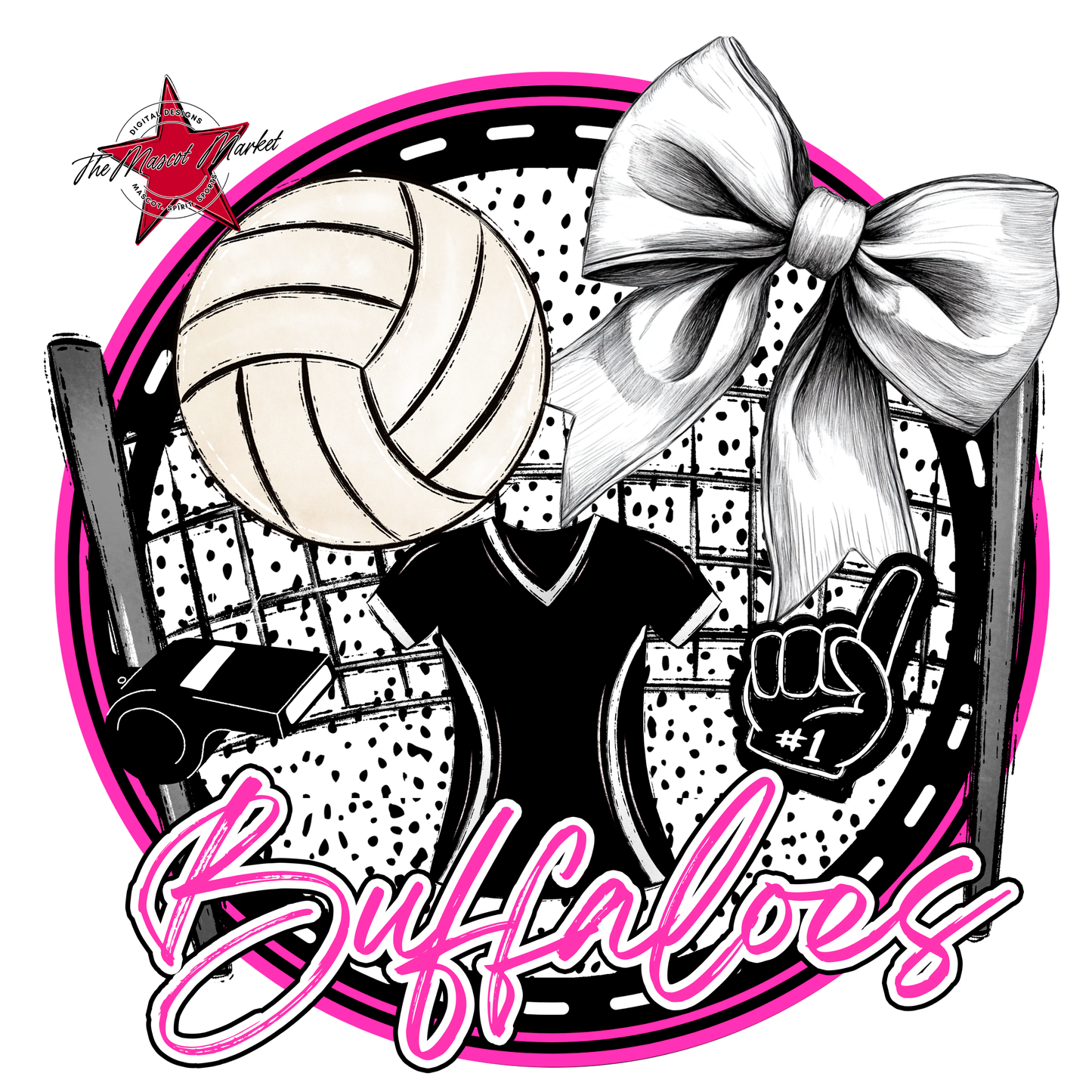 Buffaloes Circle Volleyball Design-Pink