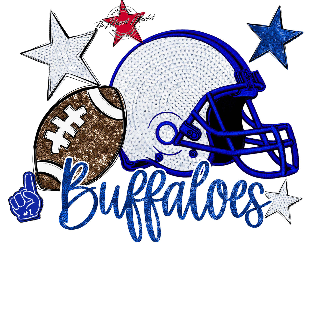 Buffaloes Football Embroidered Sequins Design-Royal Blue