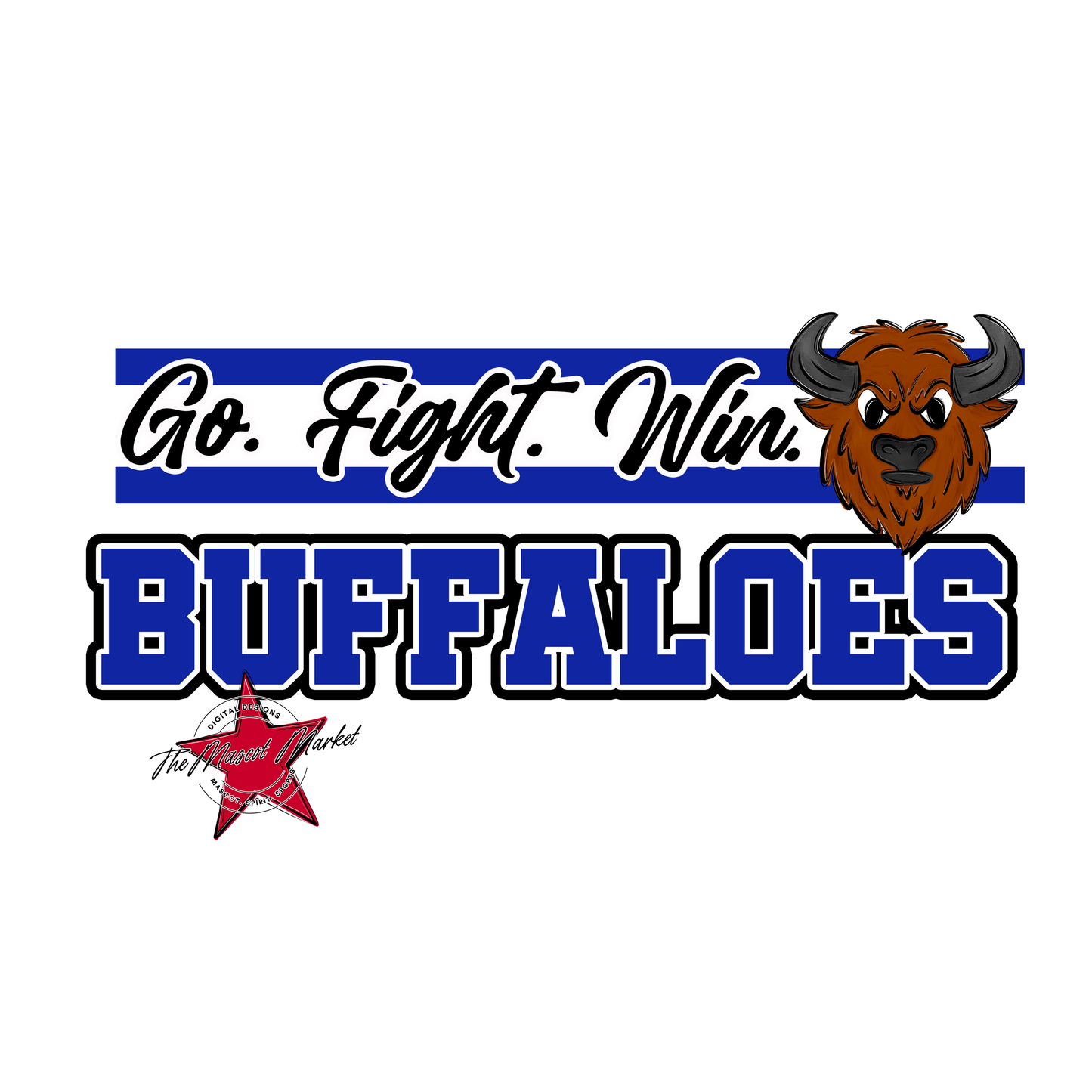Buffaloes Go Fight Win Mascot Lines-Royal Blue