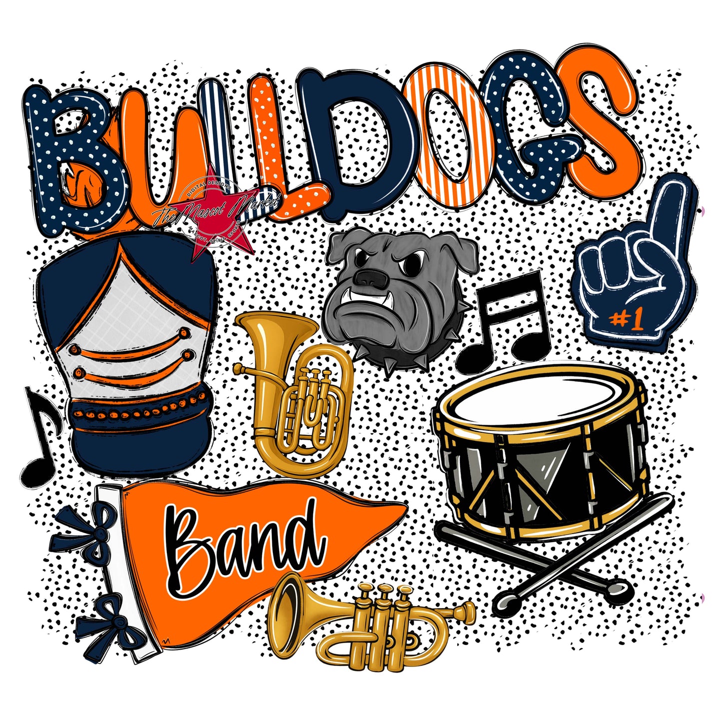 Bulldogs Band Spirit-Navy & Orange