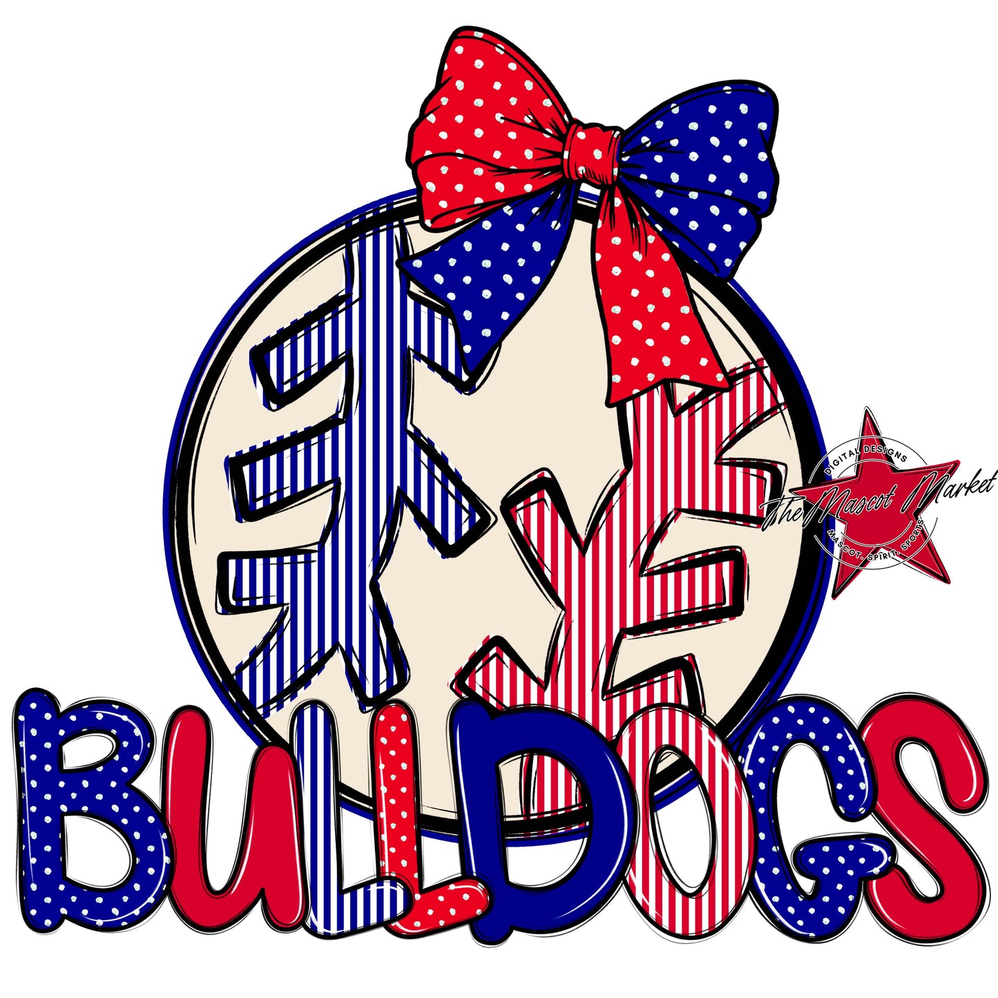 Bulldogs Baseball-Softball Spirit Design-Blue & Red