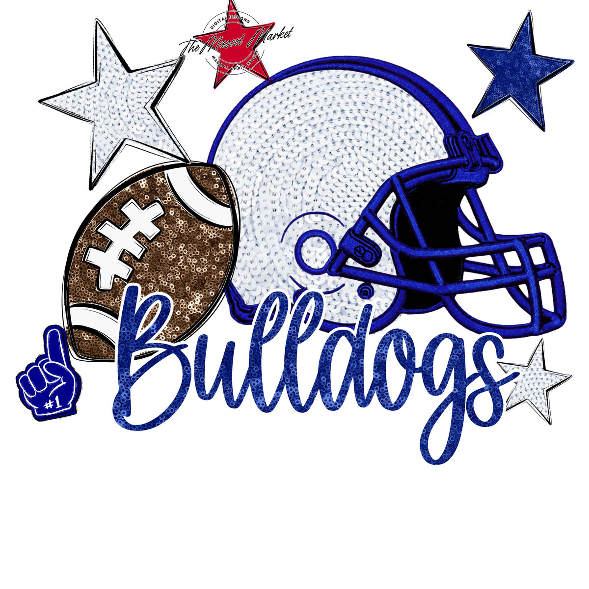 Bulldogs Football Embroidered Sequins Design-Blue