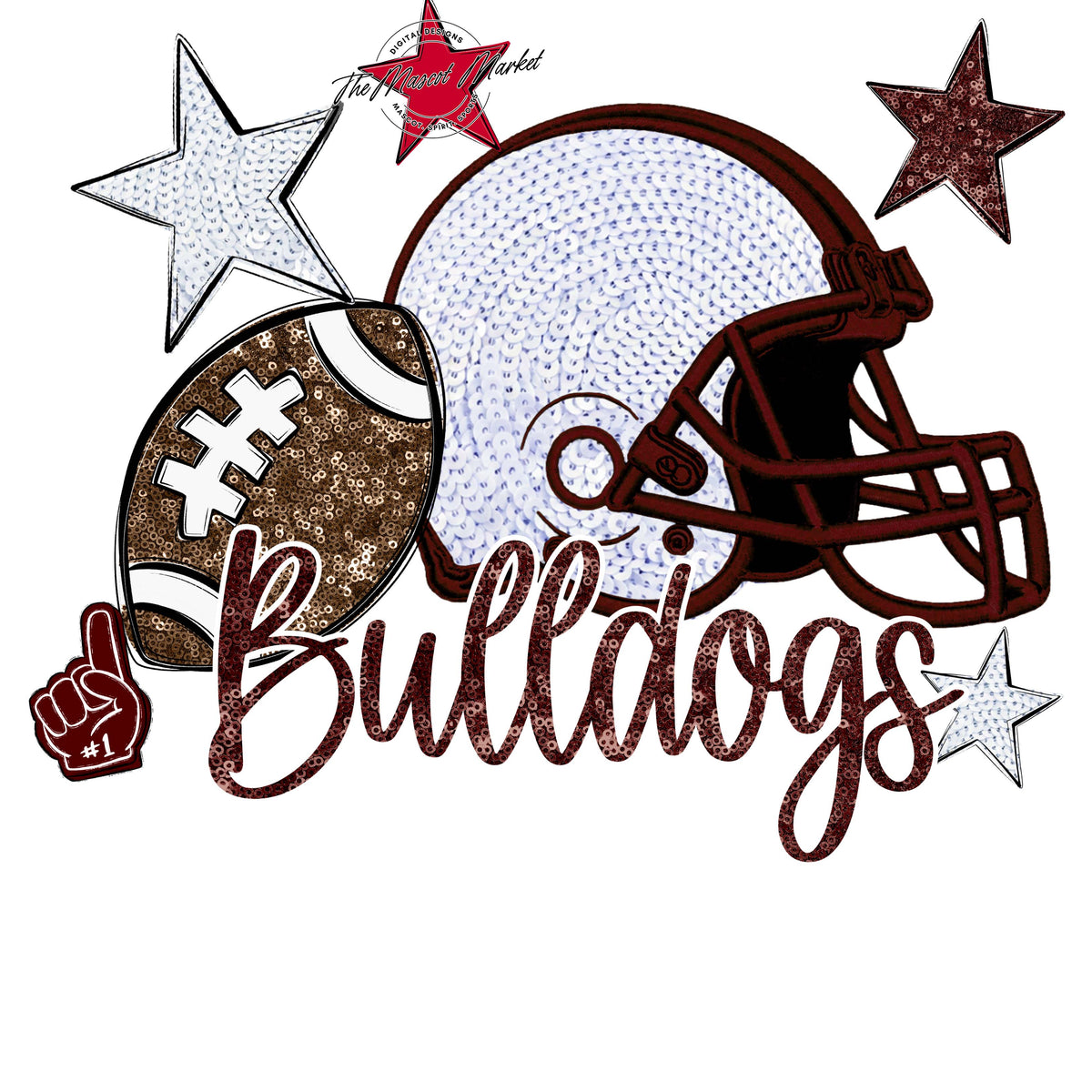 Bulldogs Football Embroidered Sequins Design-Maroon