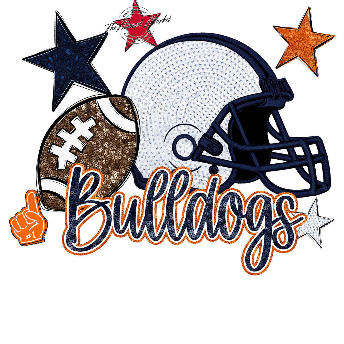 Bulldogs Football Embroidered Sequins Design-Navy & Orange