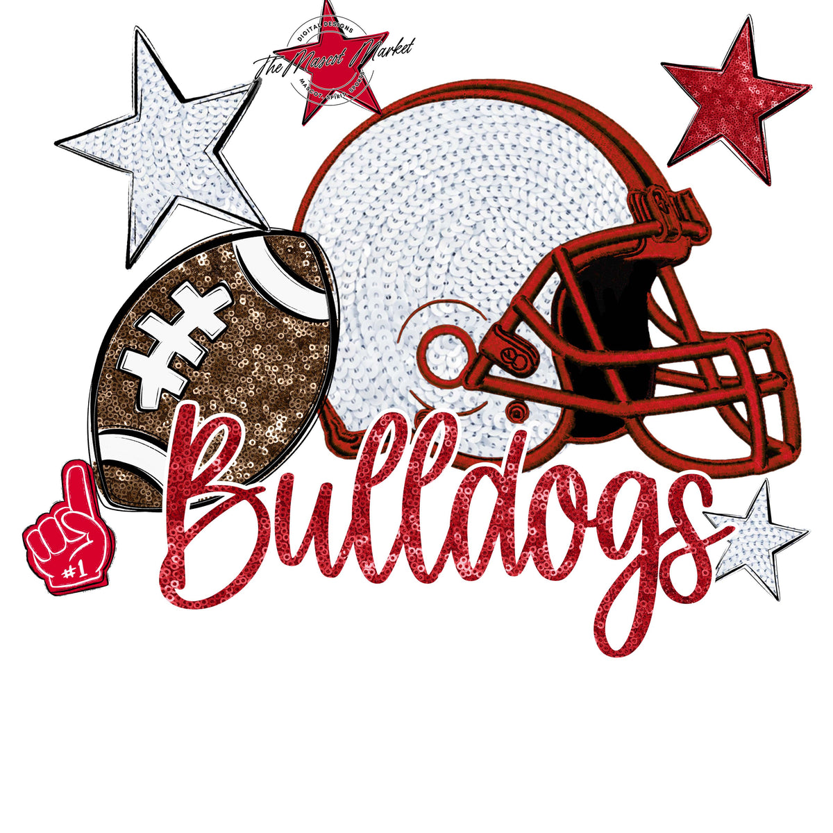 Bulldogs Football Embroidered Sequins Design-Red