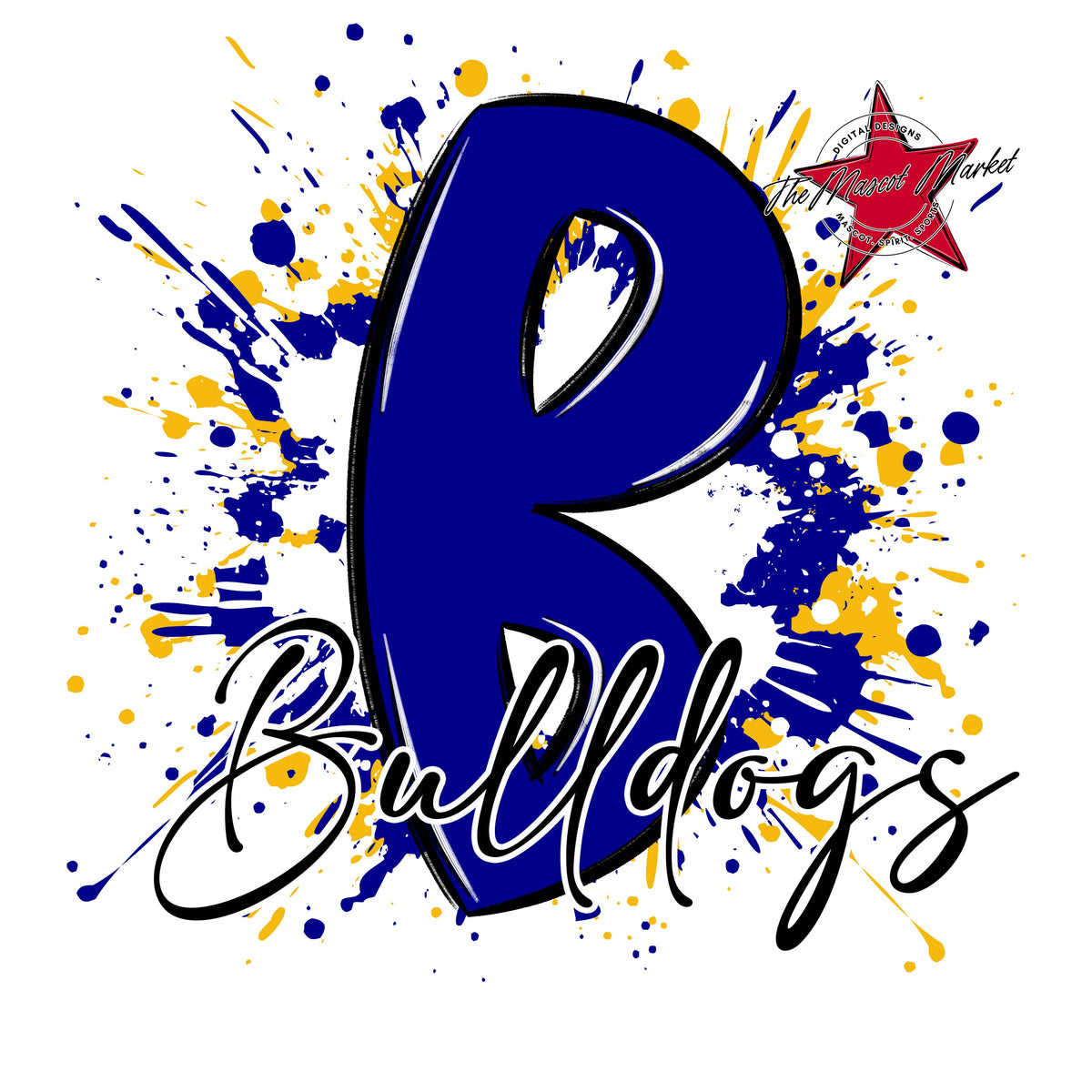 Bulldogs Mascot Splatter-Blue & Yellow