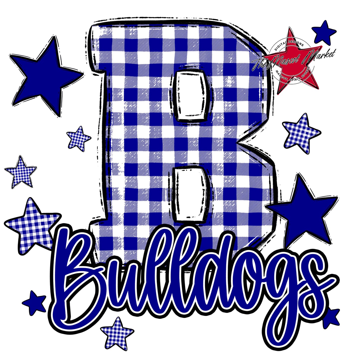 Bulldogs Plaid Star Design-Blue