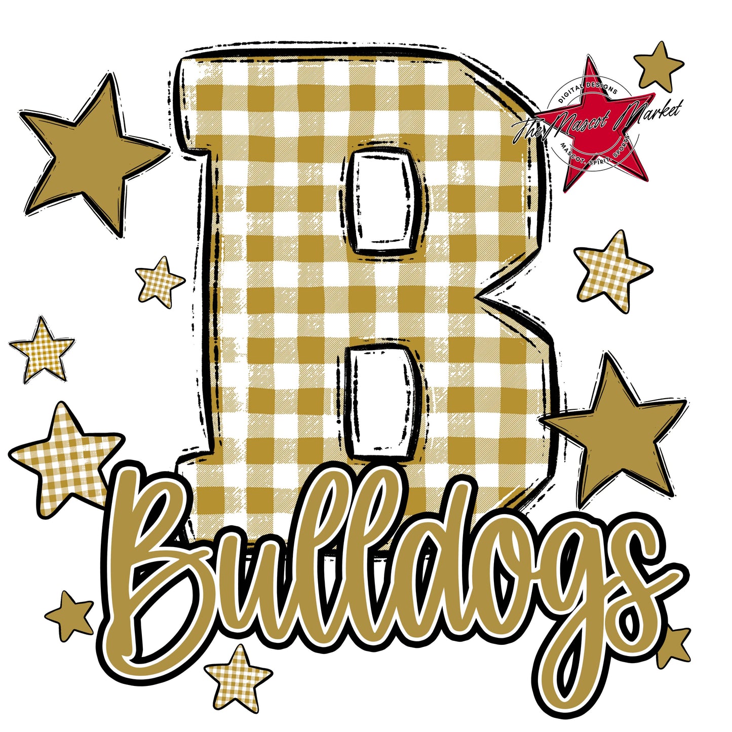 Bulldogs Plaid Star Design-Gold