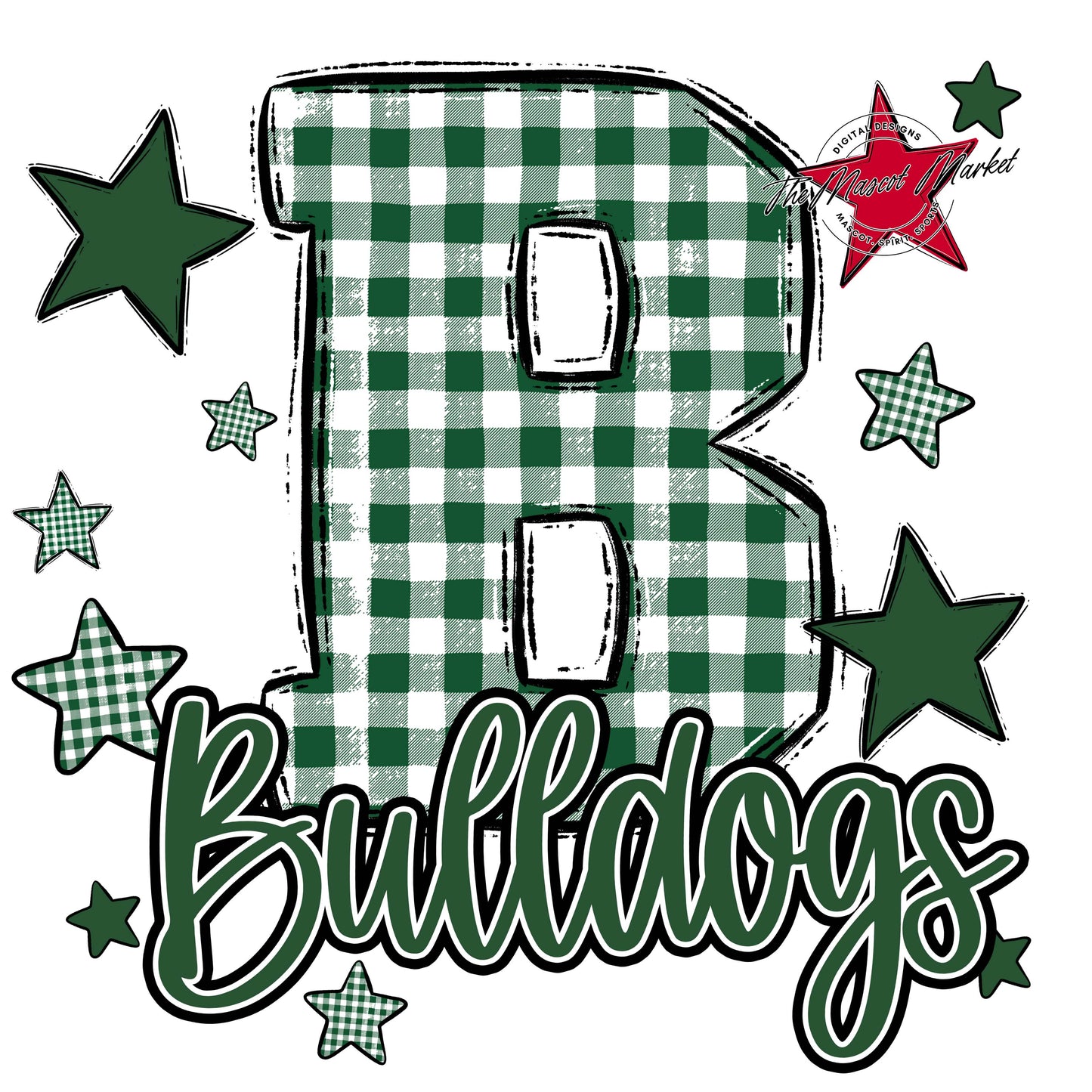 Bulldogs Plaid Star Design-Green