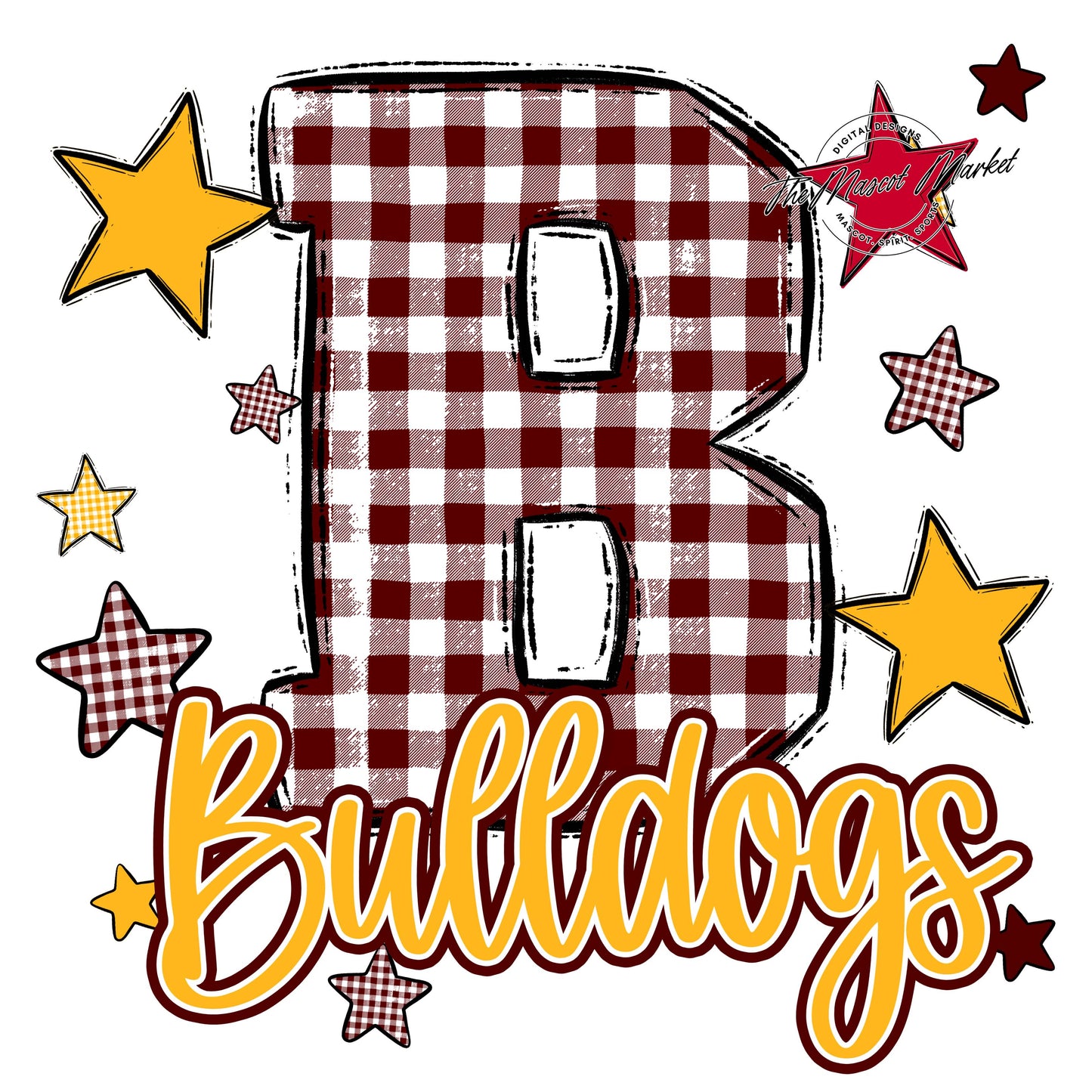 Bulldogs Plaid Star Design-Maroon & Yellow