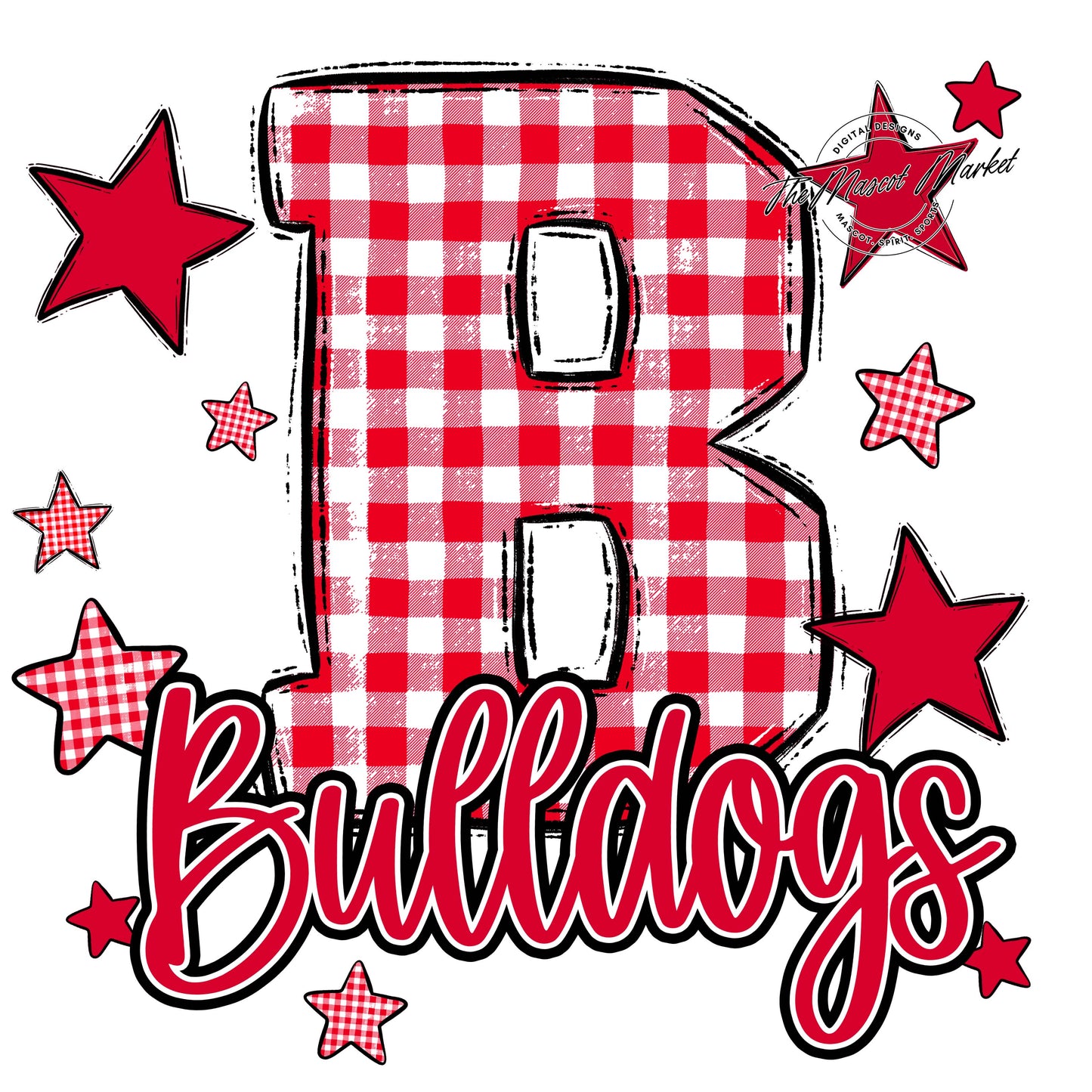 Bulldogs Plaid Star Design-Red