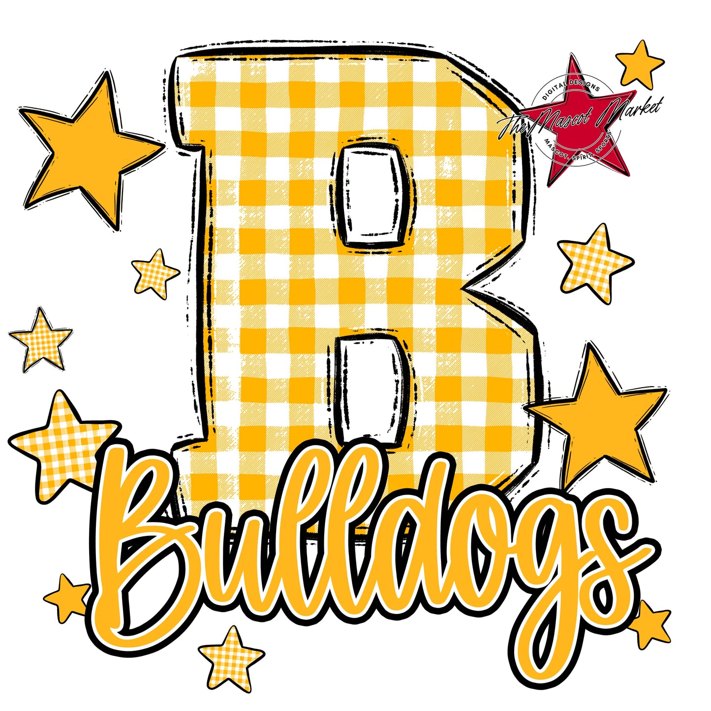 Bulldogs Plaid Star Design-Yellow