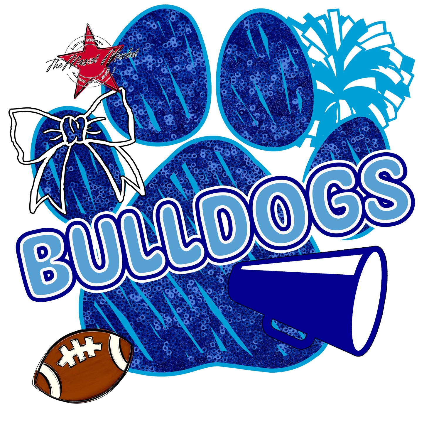 Bulldogs Sequins Paw Print Design-Blue & Carolina Blue