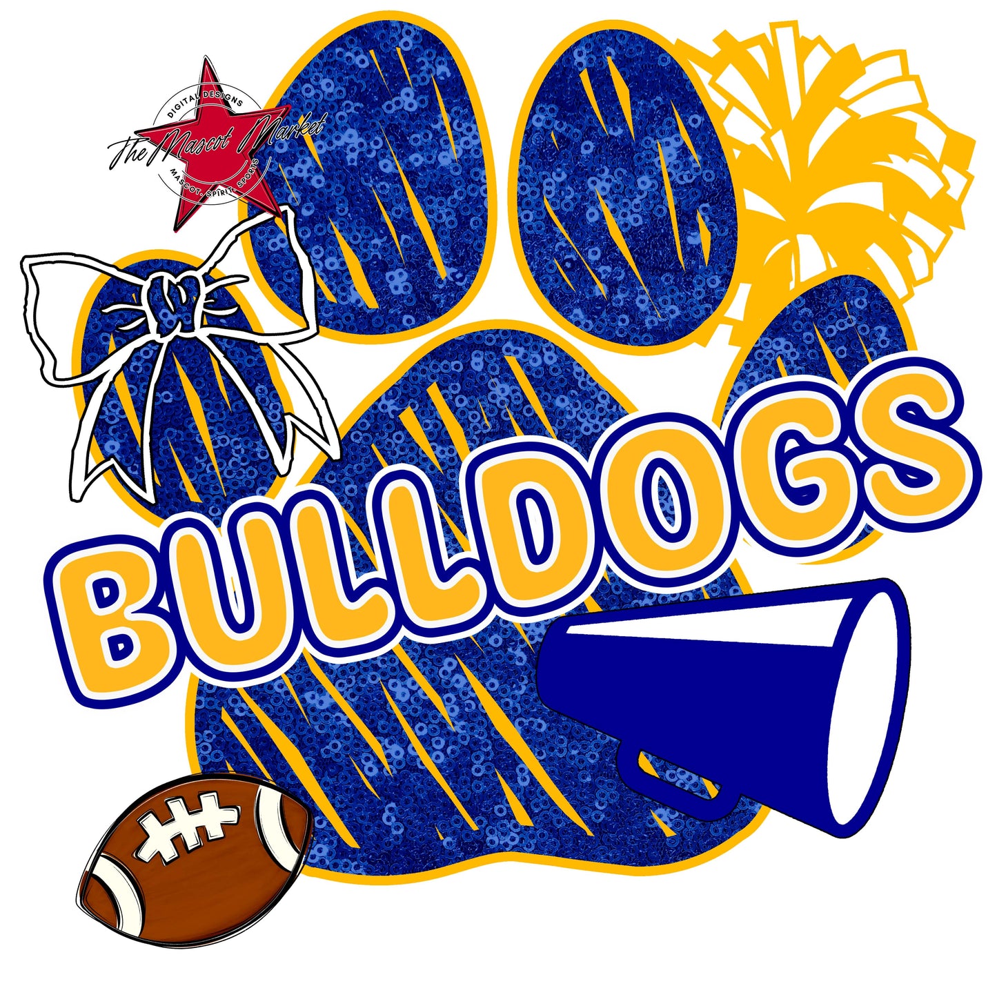 Bulldogs Sequins Paw Print Design-Blue & Yellow