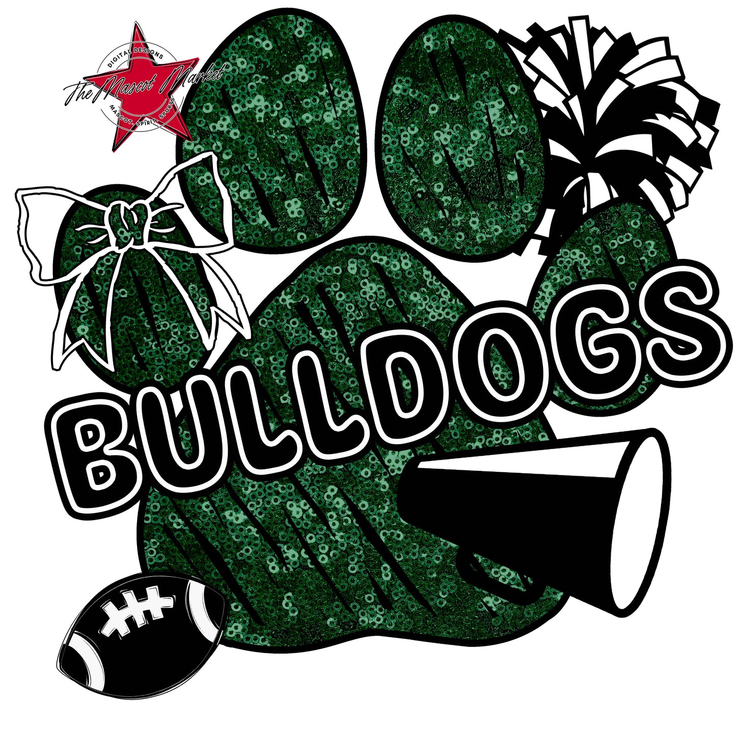 Bulldogs Sequins Paw Print Design-Green