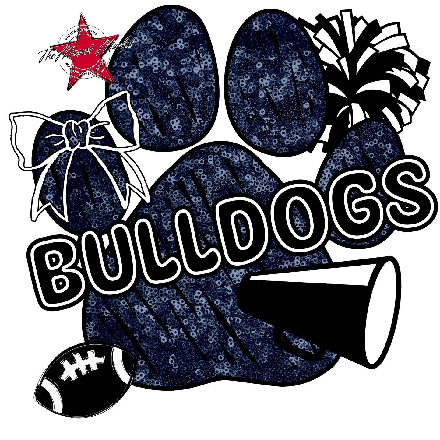 Bulldogs Sequins Paw Print Design-Navy