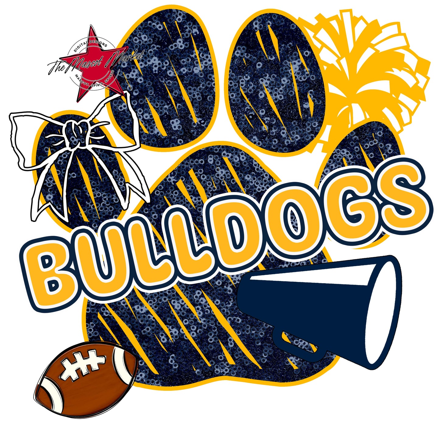 Bulldogs Sequins Paw Print Design-Navy & Yellow