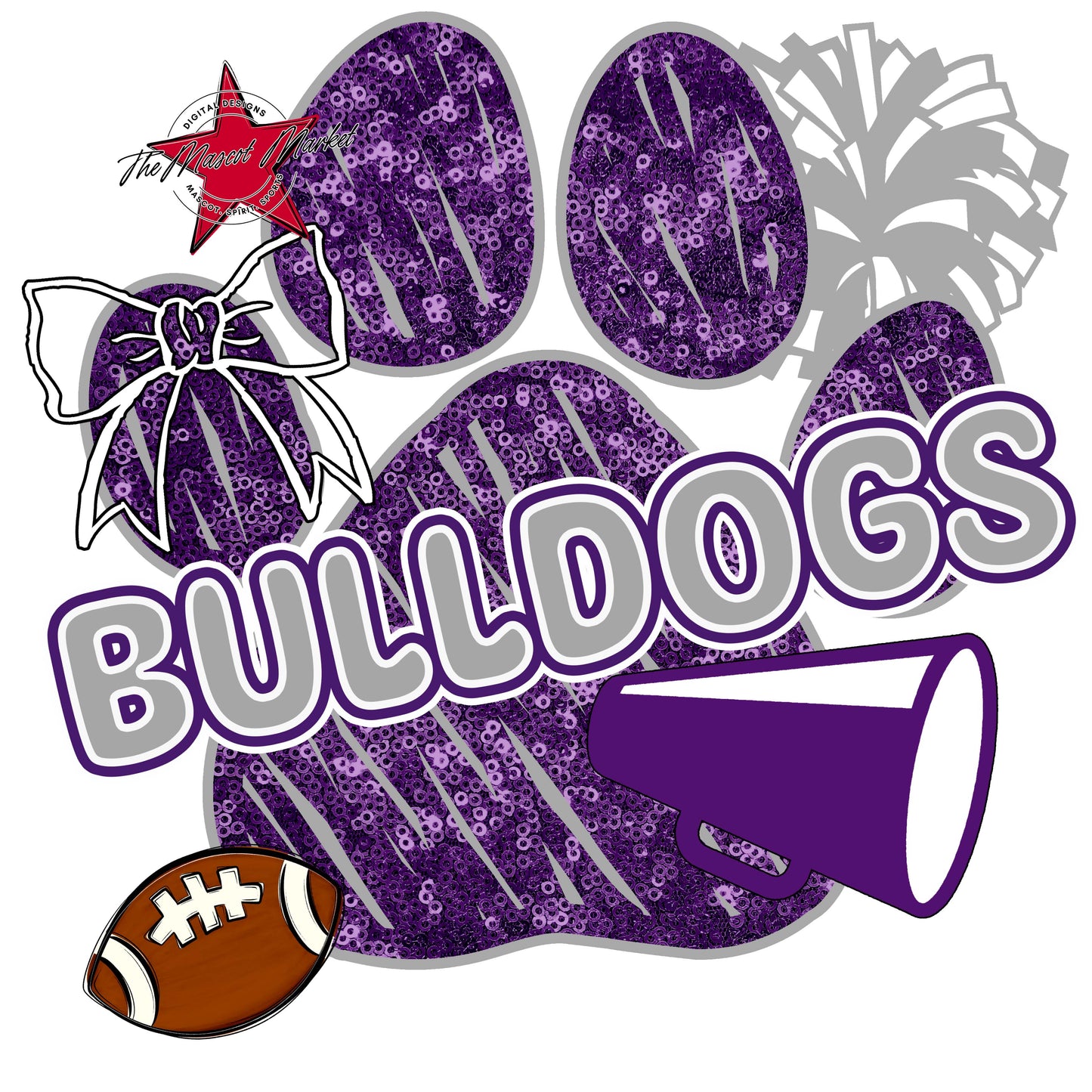 Bulldogs Sequins Paw Print Design-Purple & Grey