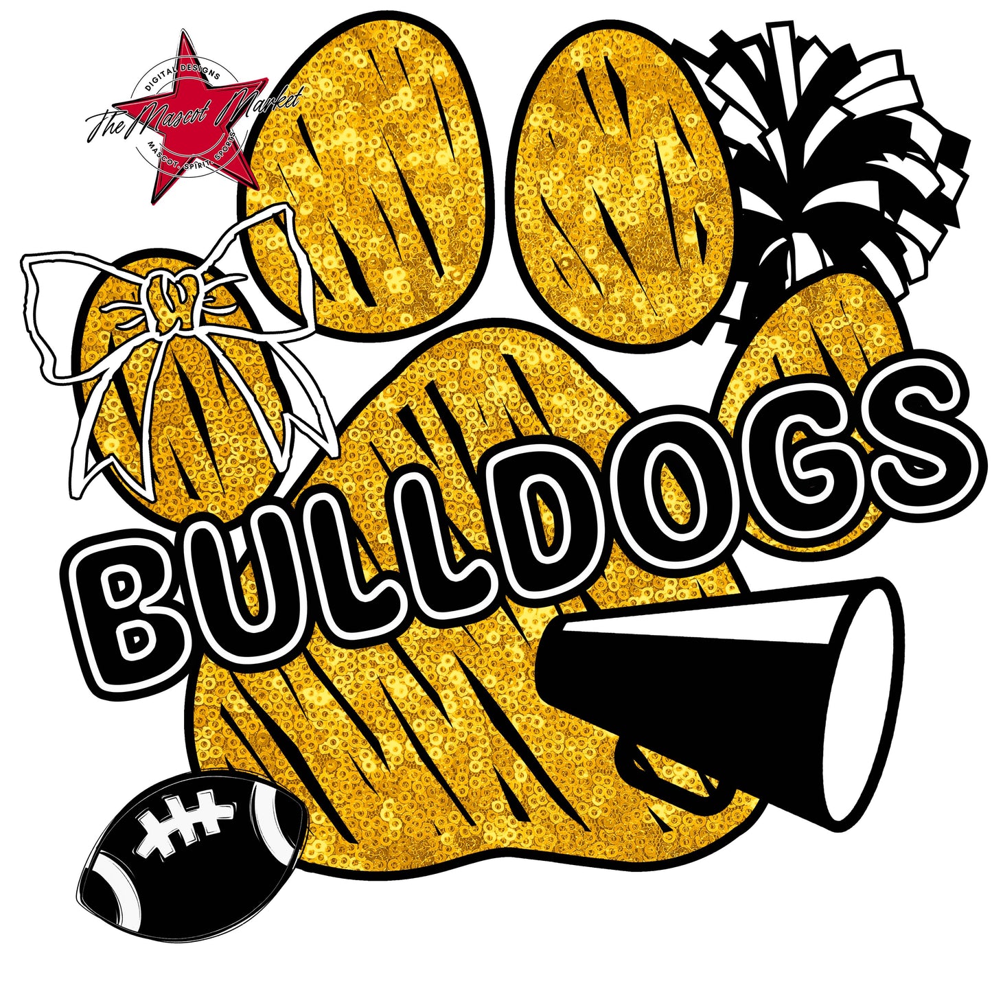 Bulldogs Sequins Paw Print Design-Yellow
