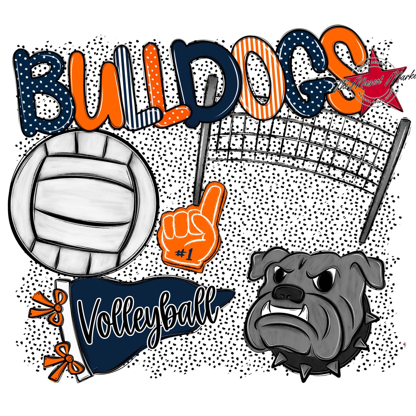 Bulldogs Volleyball Spirit-Navy & Orange