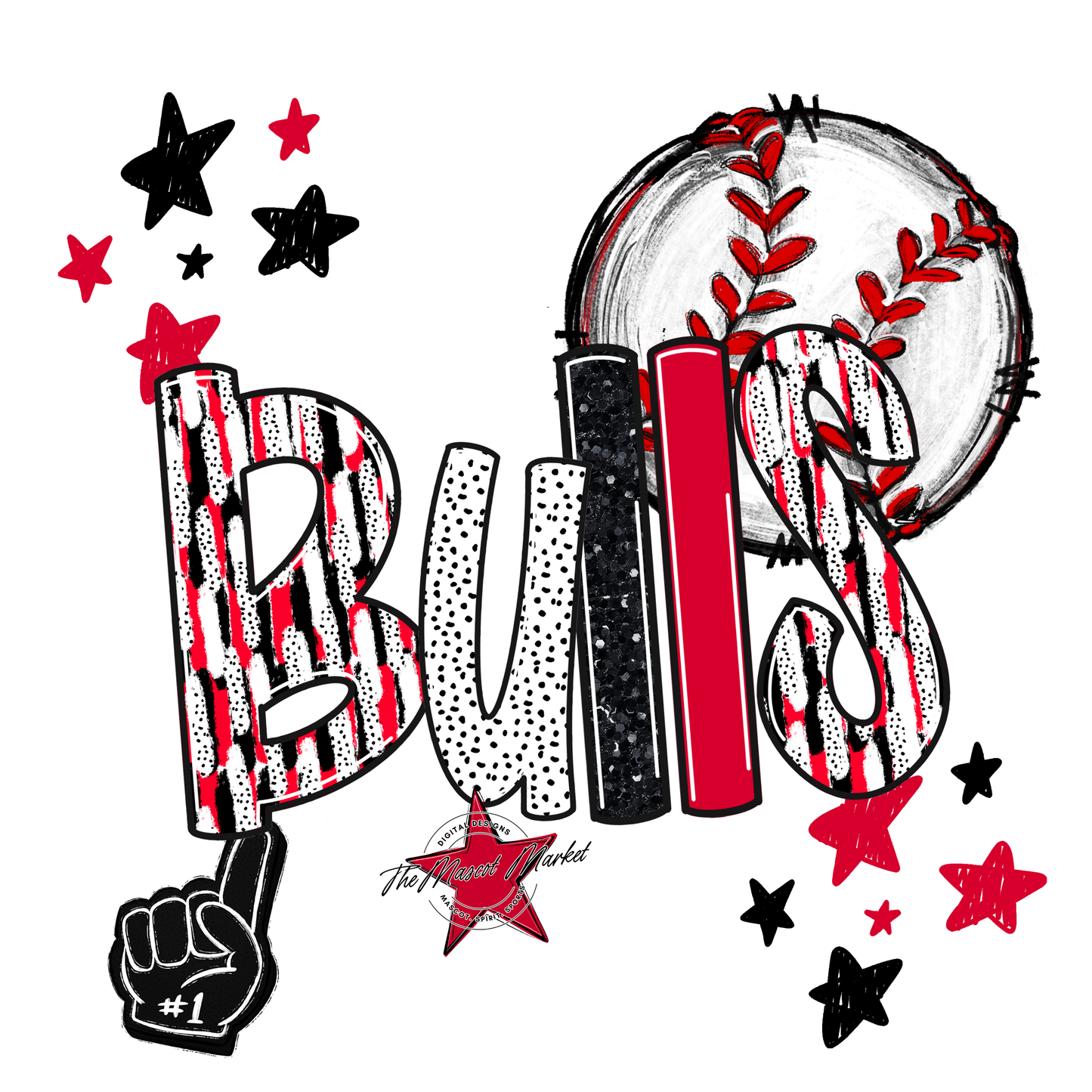 Bulls Baseball Scrape-Red