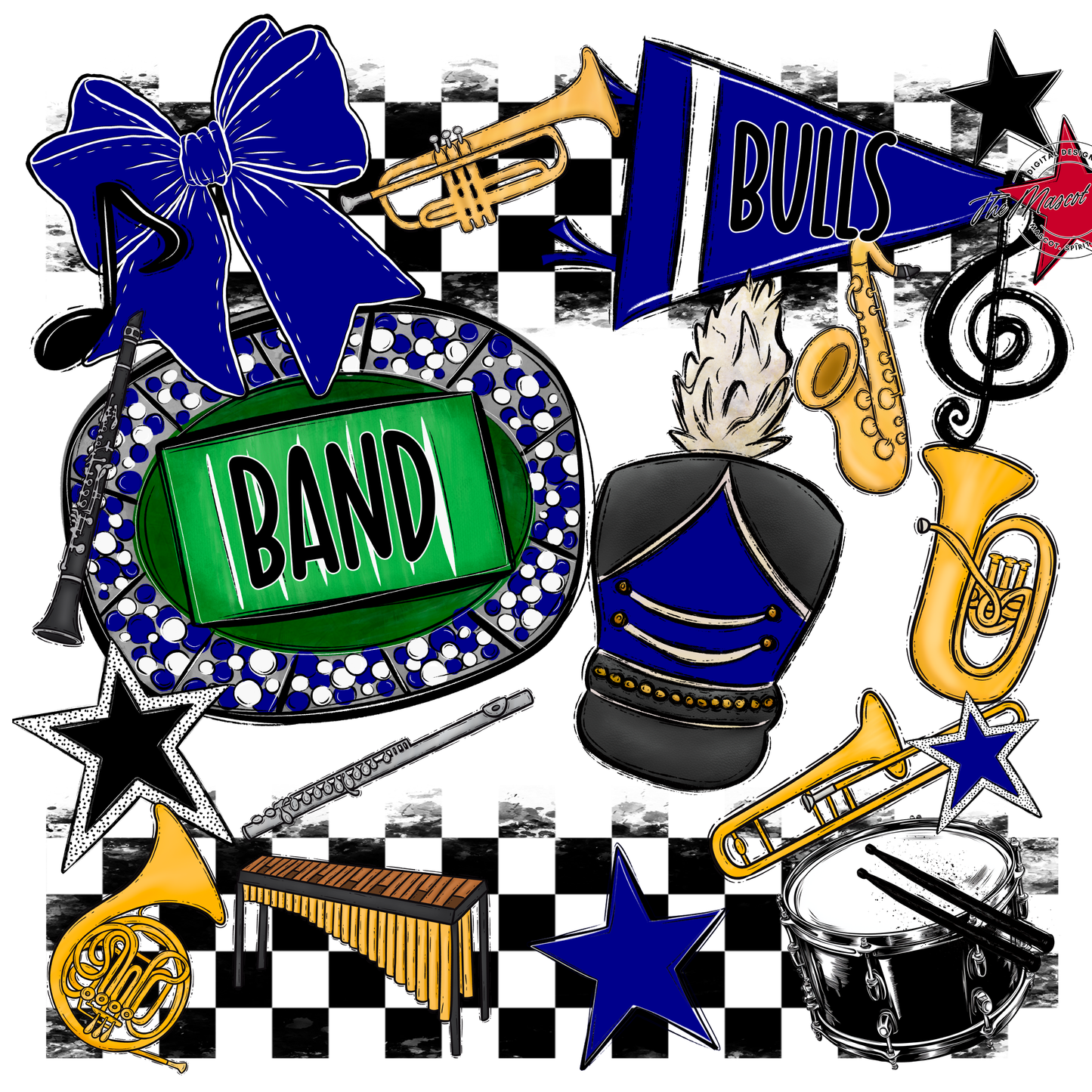 Bulls Checkers Band Spirit Design-Blue